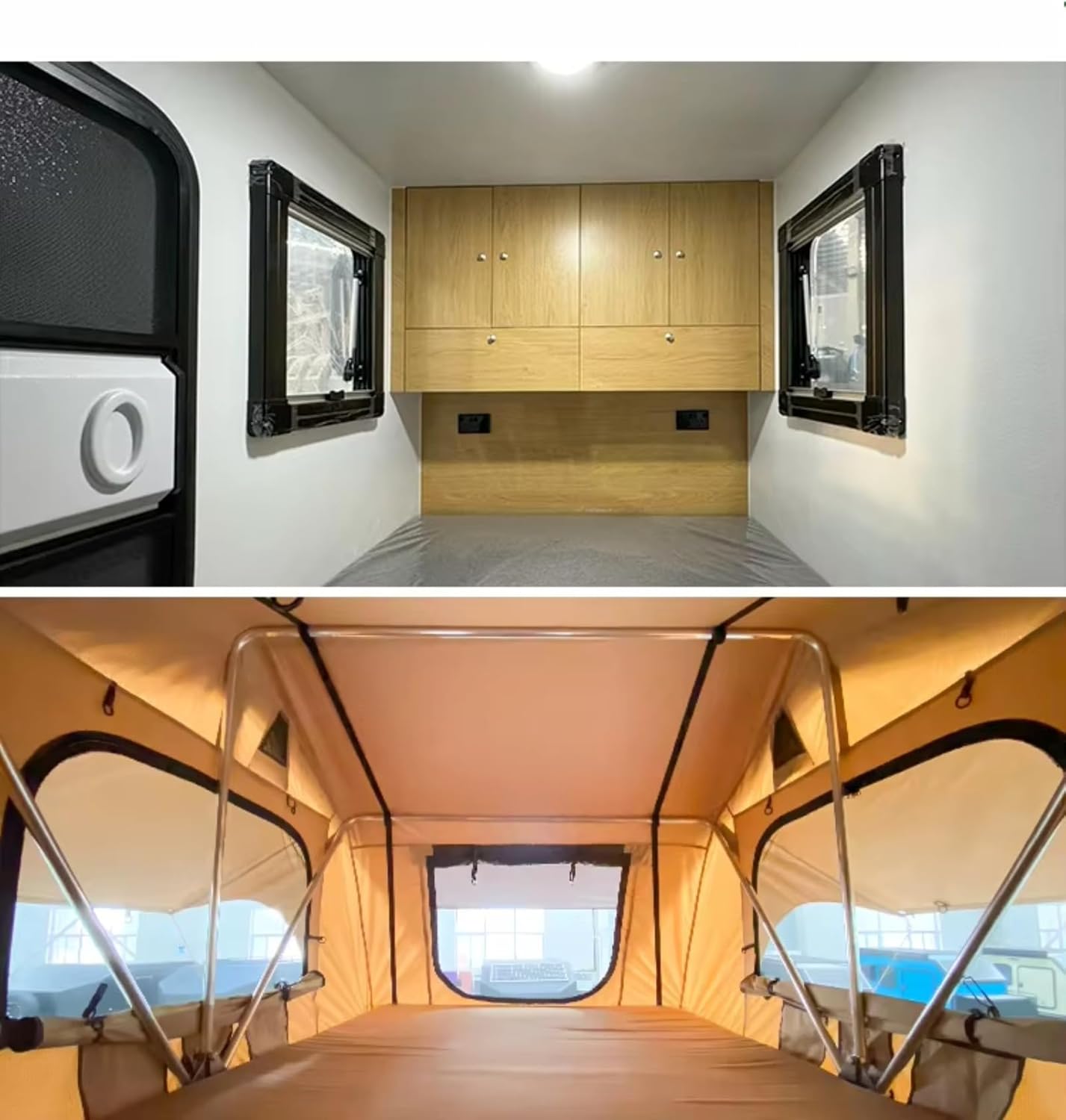 Off-Road Travel Trailer with Bathroom Rooftop Tent Lightweight Teardrop Camper RV Trailer with Solar Panel & Off-Grid Capability for Adventure Seekers