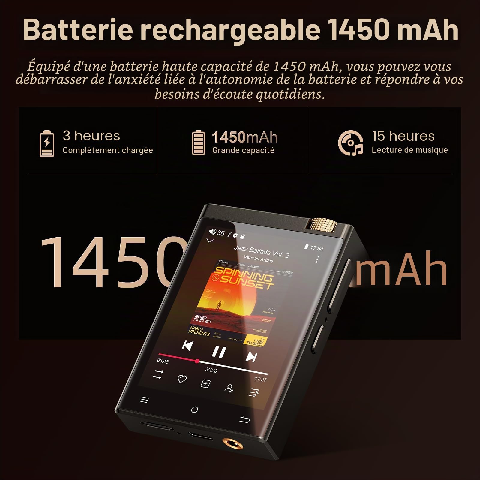Lecteur MP3 HiFi, Oilsky 80Go Android 9.0 Spotify MP3 avec Bluetooth et WiFi, 2,8'' sans Perte DSD, Haute Fidélité Lecteur Musique Audio Portable