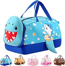 Children's Sports Bag, 21L Waterproof Travel Bag, Lightweight Durable Travel Bag, Children's Weekend Bag for Fitness, Dance, Swimming, Travelling, Shark