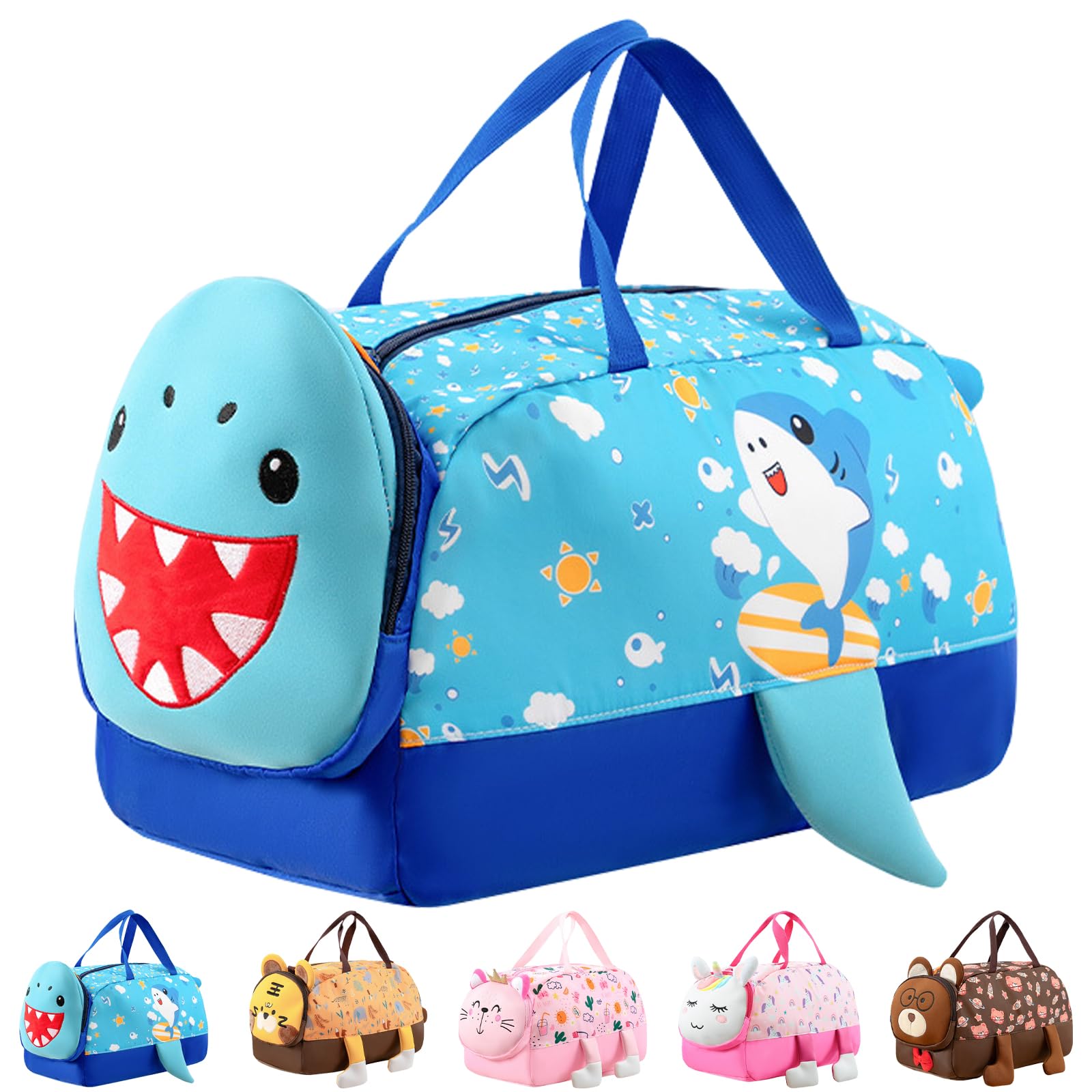 Children's Sports Bag, 21L Waterproof Travel Bag, Lightweight Durable Travel Bag, Children's Weekend Bag for Fitness, Dance, Swimming, Travelling, Shark