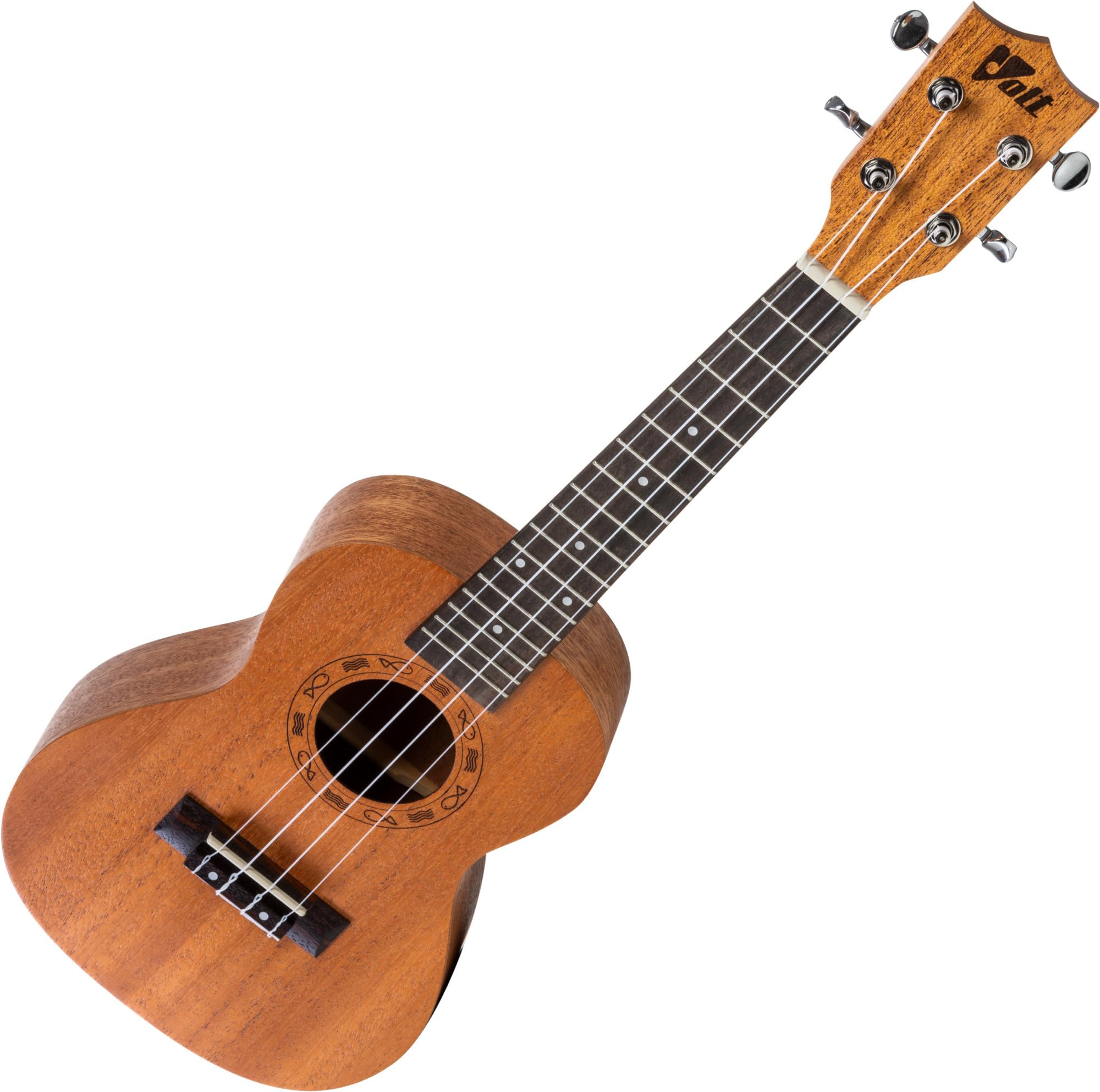 Ukulele Valencia, Größe: Concerto, laminierte Decke Mahagoni, Griffbrett: Palisander, edle Lackierung, Schalloch-Gravur, Länge: 610 mm, mit Gurtknöpfen, inkl. gefütterte Tasche