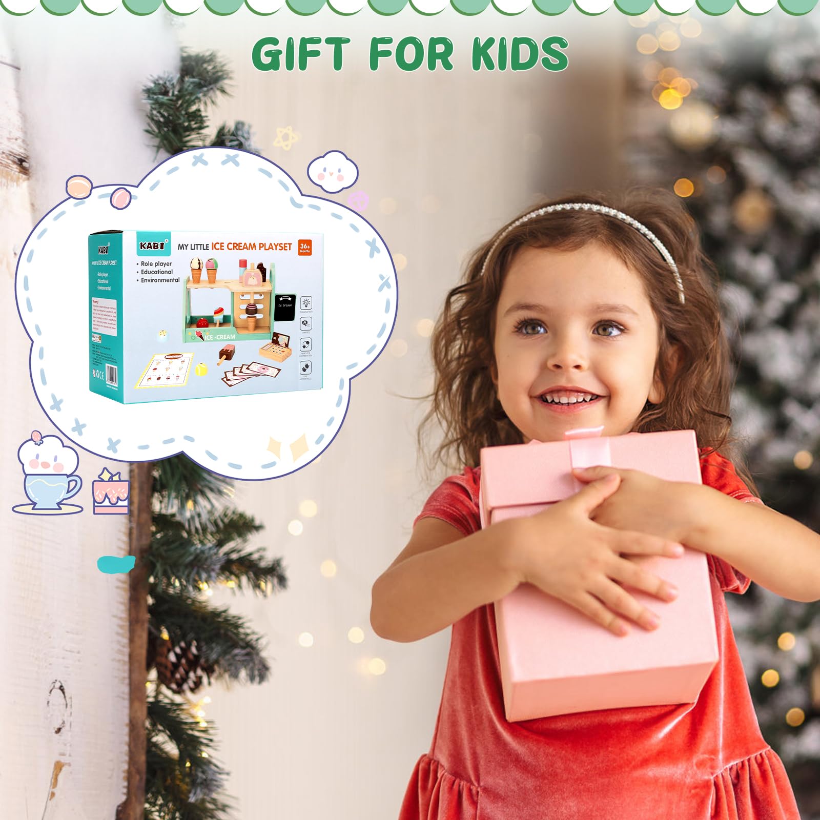 Geschenk Mädchen,Spielzeug Mädchen,Geschenk,Eisdiele Eisladen Kinder Holz,Einkaufsladen Kinder,Kinderküche