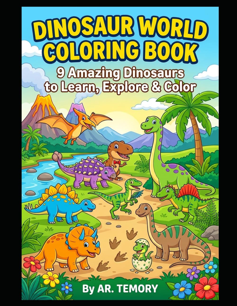Dinosaur World Coloring Book:: 9 Amazing Dinosaurs to Learn, Explore & Color
