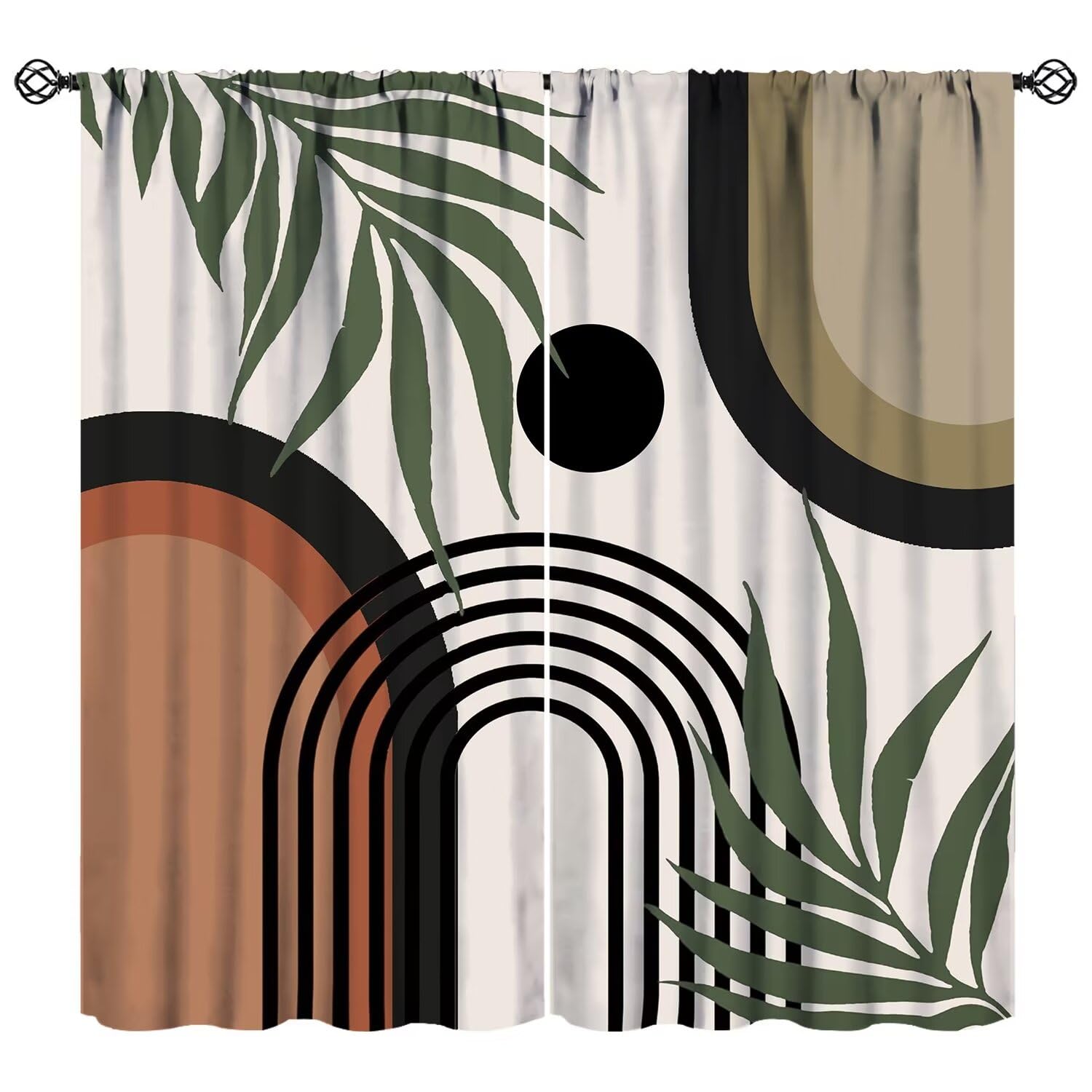 JESTRONRY Abstract Mid Century Window Curtains,Brown Boho Modern Art Art Arch Plant Pattern Window Treatments Bedroom Living Room Curtain 42x45 Inch Blackout