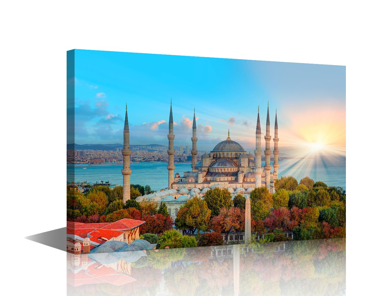 Bedroom Decor Wall Art The Blue Mosque Poster Print on Canvas 1 Pieces Landmarks Mosque in Turkey Wall Decorations for Living Room Office Bedroom and Ready to Hang (24''Wx 36''H) โ image 1