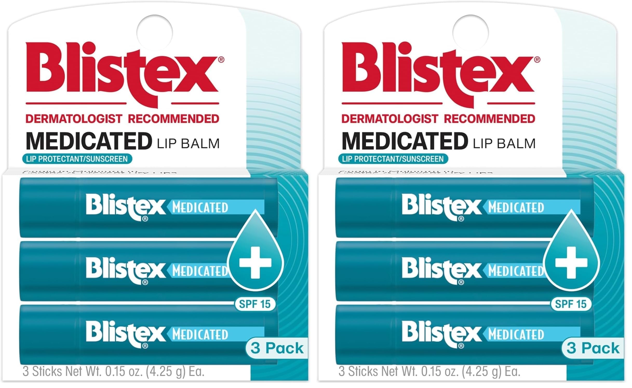 BlistexMedicated Lip Balm, 0.15 Ounce, 3 Count (Pack of 2) Prevent Dryness & Chapping, SPF 15 Sun Protection, Seals in Moisture, Hydrating Lip Balm, Easy Glide Formula for Full Coverage