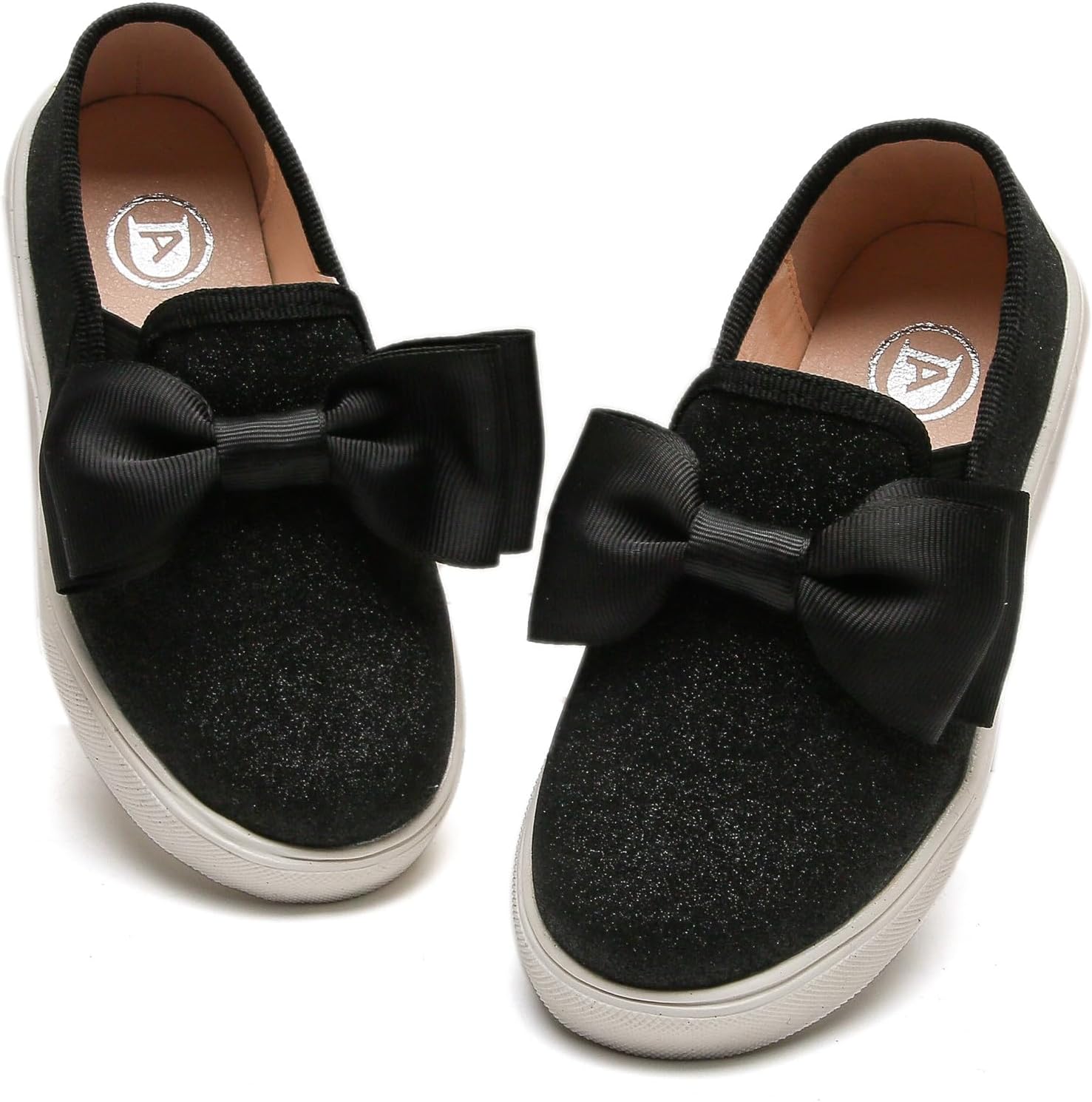 DADAWEN Girls Slip On Glitter Sneakers Cute Bow Lazy Tennis Shoes Loafers for Little Girls(Toddler/Little Kid/Big Kid)