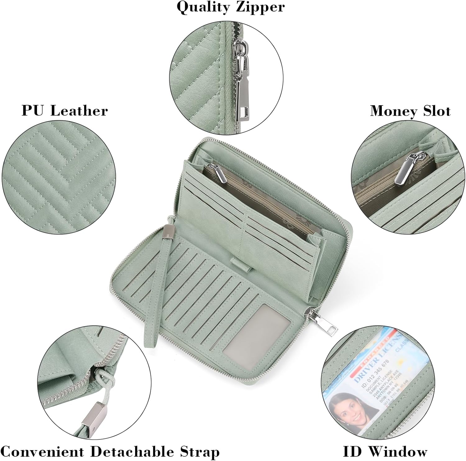 GOIACII Womens Wallet RFID Blocking Leather Large Capacity Long Purse Card Clutch Wristlet - Image 6