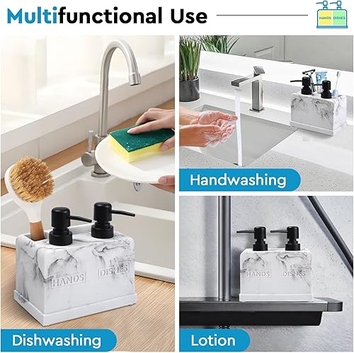 Miniatura 5 de Kitchen Soap Dispenser Set,with Liquid Hand and Dish Soap,Sponge Holder and Brush Holder 4-in-1 Dual Soap Dispenser Set for Kitchen Sink, Bathroom