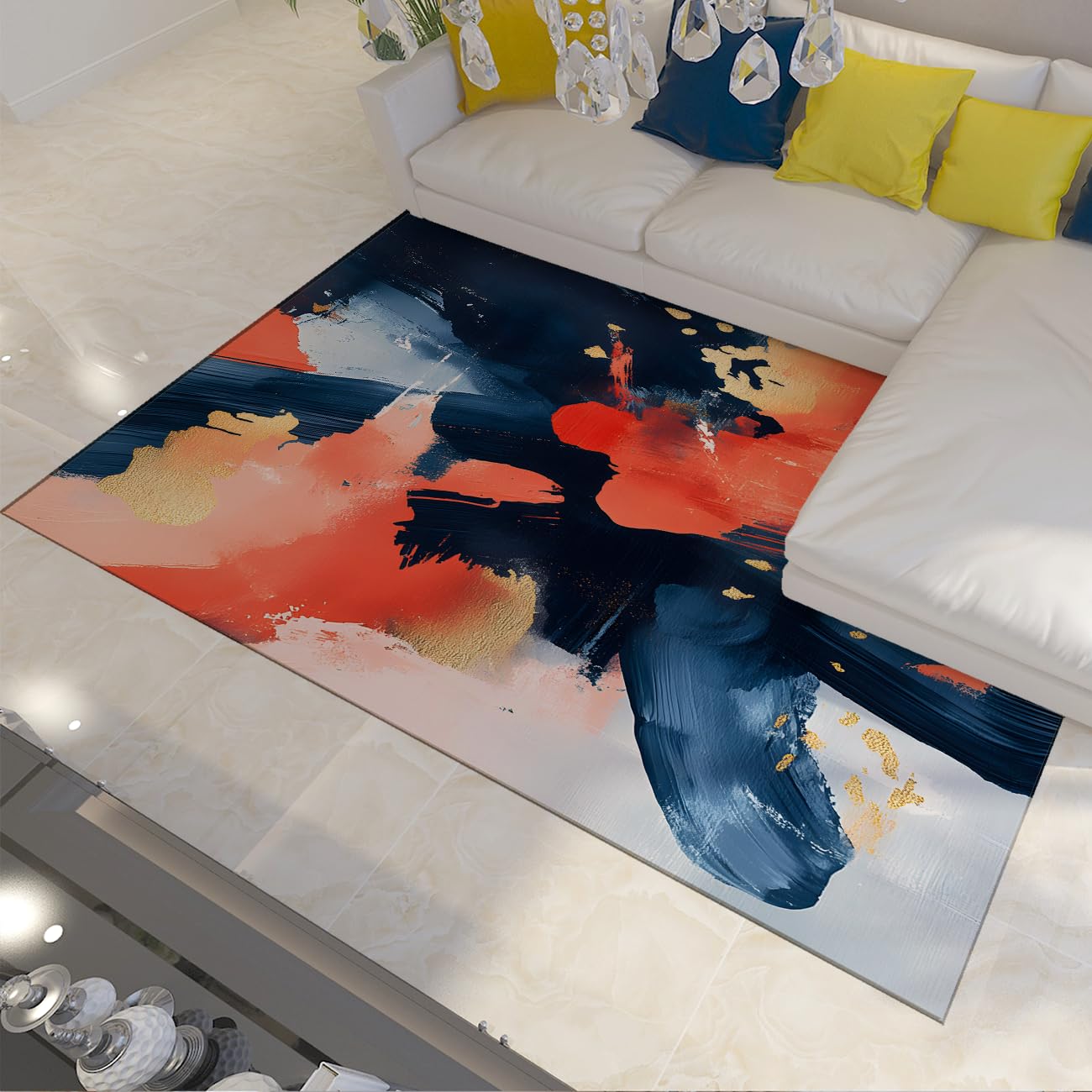 Tapis flanelle poil ras antidérapant bleu marine 200x300