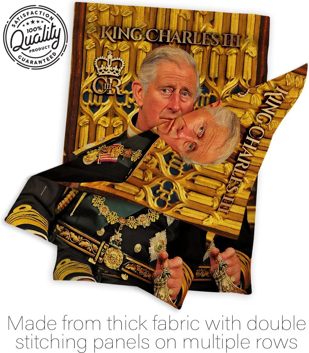 King Charles III Coronation Day Yard Signs Wall Decor American Flag Banner Pack Patio Porch Garden Outdoor Burlap Tapestry Party Decorations Souvenir UK United Kingdom Memorabilia Made in USA