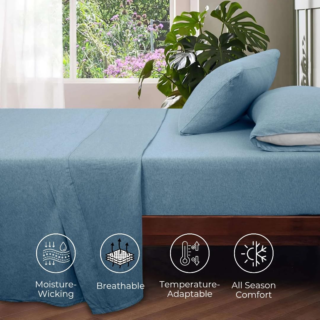 Queen Blue Cotton Jersey Sheet Set with Deep Pockets
