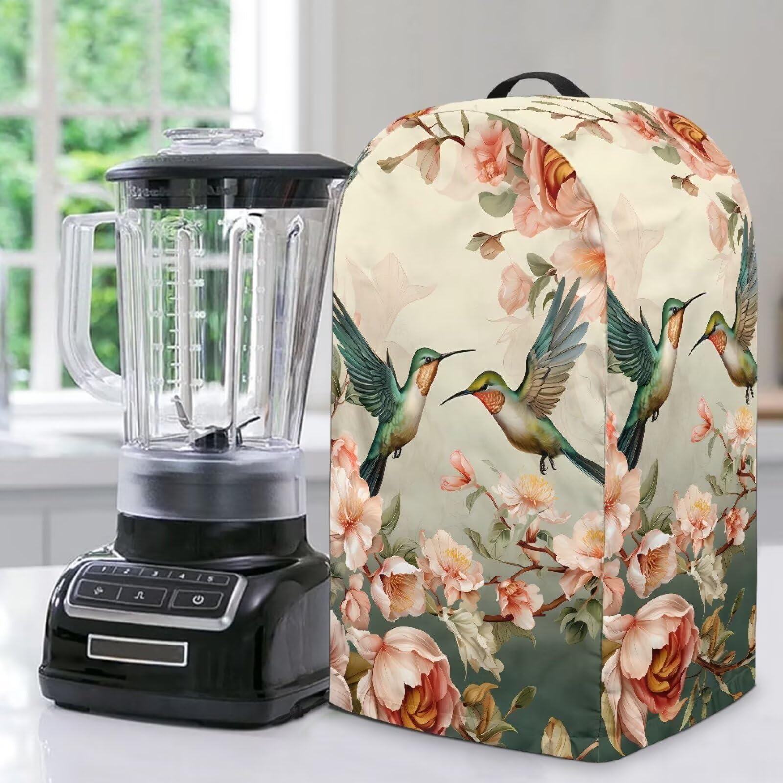 Vintage Flower Hummingbird Print Kitchen Blender Dust Cover with Drawstring and Handle, Dust Protection Easy to Clean Small Appliance Food Processor Coffee Maker Cover