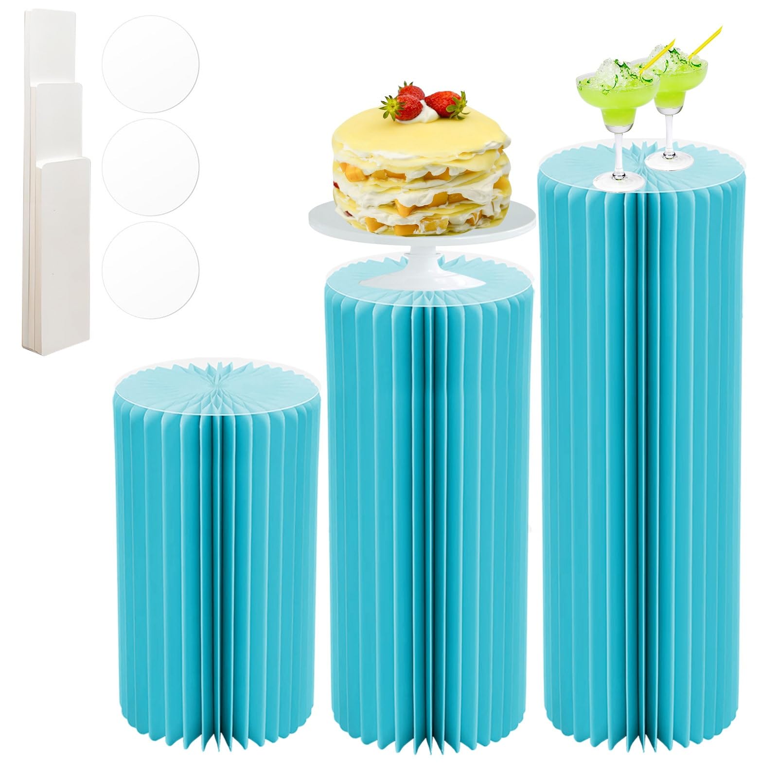 CVHfhjTG cake stand, Cardboard Cylinder Pedestal Stands Multicolor 60-100cm Pack Of 3(Blue)