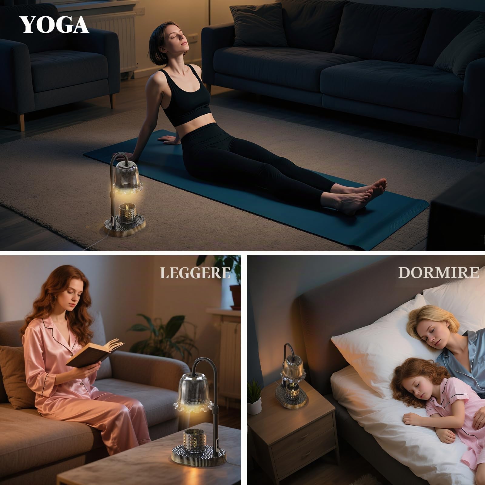 Lampada scaldacandele timer e luminosità regolabile su 4 livelli - Altezza regolabile, per la camera da letto della nuova casa, regali per donne (Nero1)