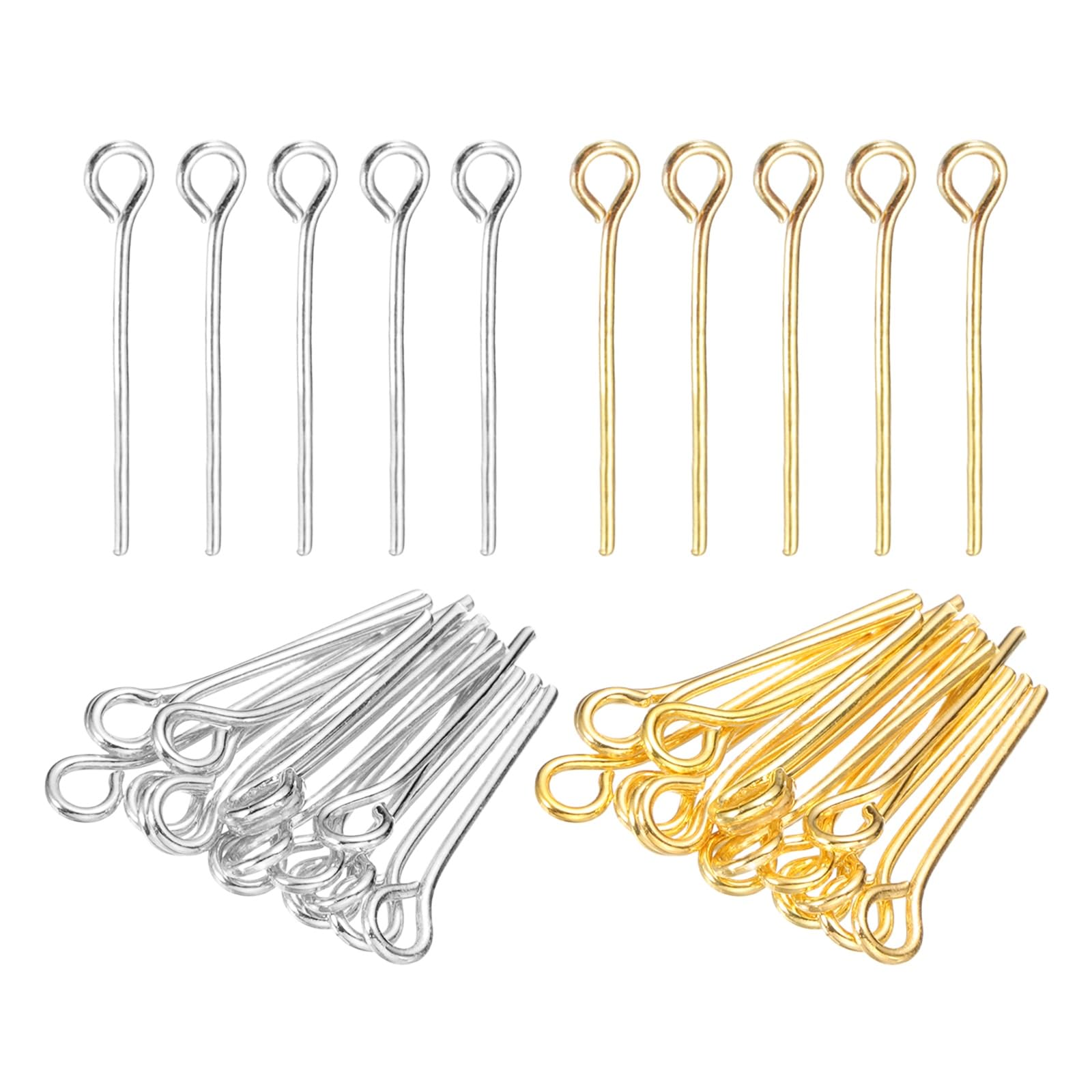 PATIKIL 0.8 Inch Eye Pins, Jewelry Making Headpins Straight Pins Findings Bendable for DIY Craft Bracelet Necklace Earring Pendant Making Supplies-400Pcs(Silver Gold)