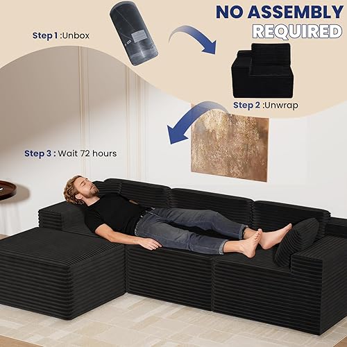 Miniatura 7 de Balshaw - Sofá modular de 108 pulgadas con diván en forma de L, moderno sofá modular tapizado para sala de estar y dormitorio, no requiere montaje