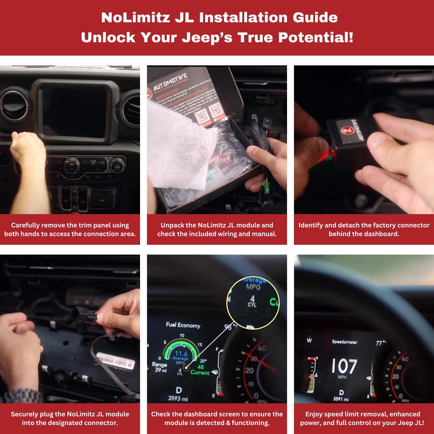 Z Automotive NoLimitz JL Performance Module 2018-2026 Jeep Wrangler JL & Jeep Gladiator JT | Plug & Play Installation | Enables Full Power in 2WD | No Modifications to Vehicle Systems