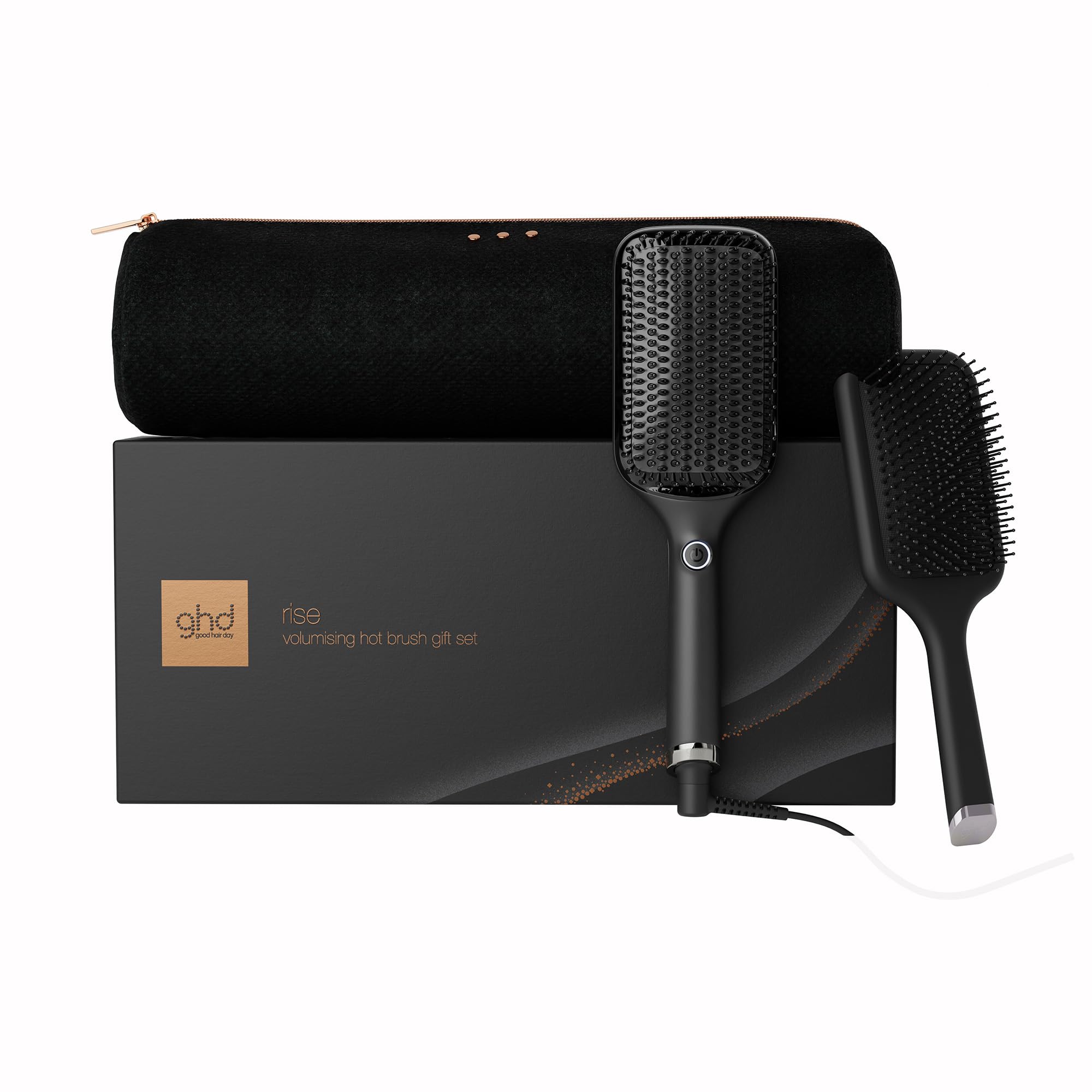 ghd Glide+ Max Smoothing Hot Brush Festive Gift Set in Black, with ghd The All-Rounder Paddle Brush and Heat Proof Bag - Quick & Easy Ultra Smooth Results - for Long, Thick & Curly Hair Types