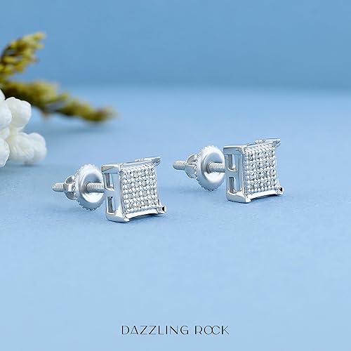 Miniatura 4 de Dazzlingrock Collection Aretes tipo dormilona unisex con diamantes blancos redondos de 0.06 quilates con forma de hip hop, en plata de ley 925