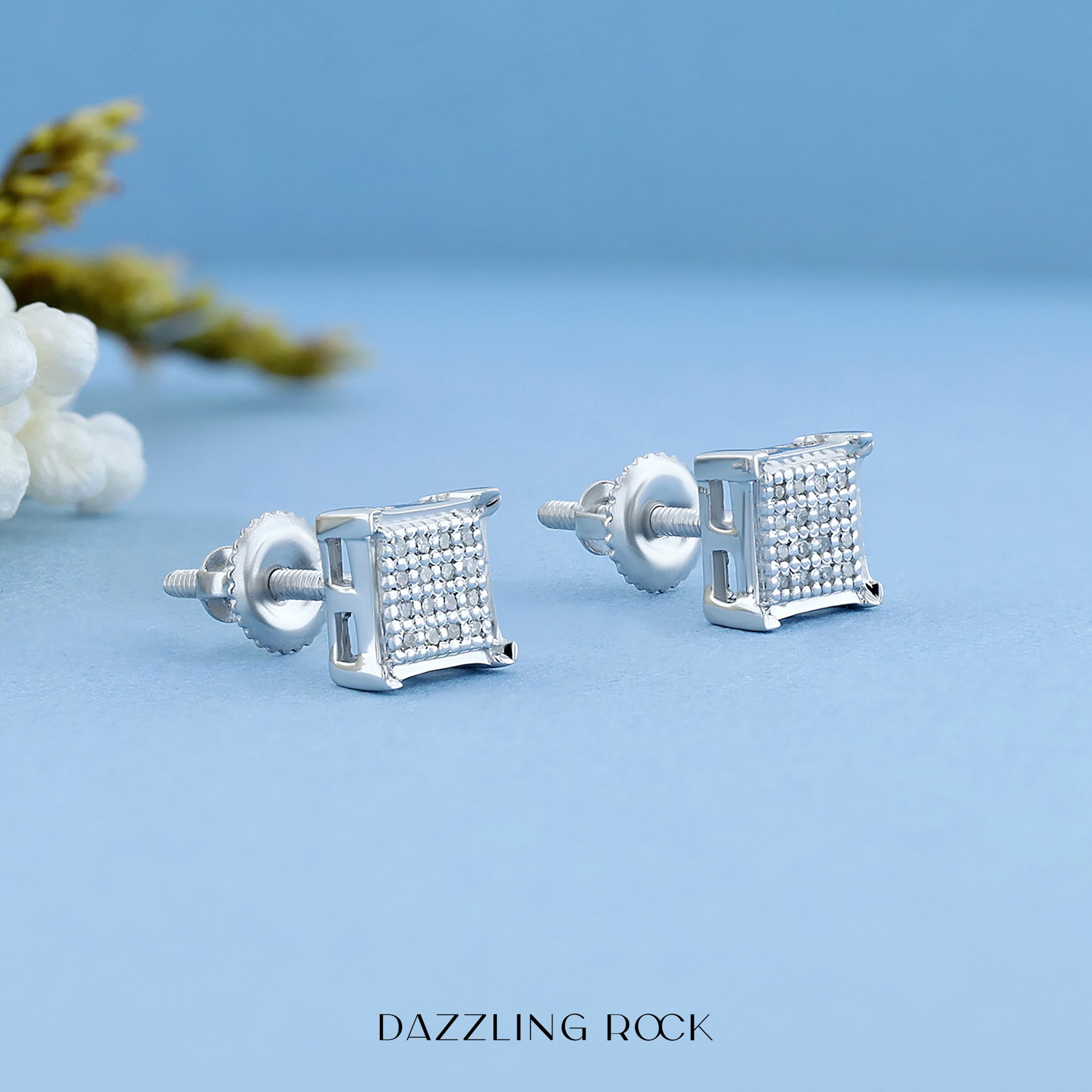 Dazzlingrock Collection 0.06 quilates (ctw) aretes de perno prisionero helado de hip hop cuadrado con punta en v de diamante blanco, plata de ley de los hombres|