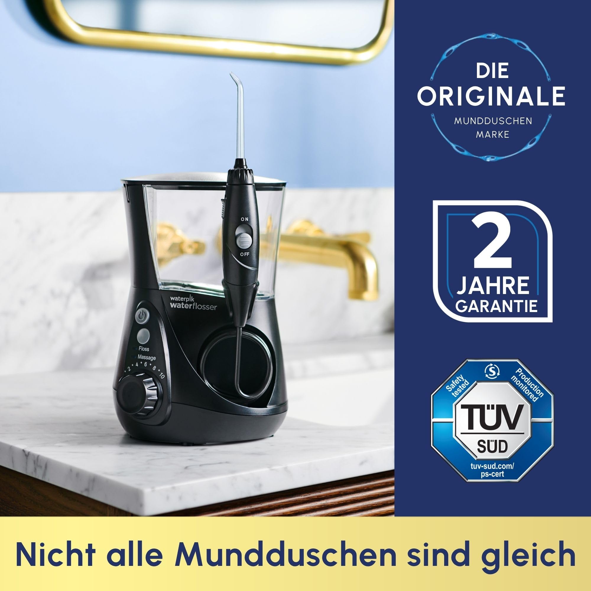Waterpik Professional Water Flosser, Testsieger 2025, Precision Pulse Technology, TÜV Siegel, bis zu 99,9 Prozent Plaque Entfernung, 6x Aufsätze, 10x individuelle Modi, integrierter Timer, Schwarz