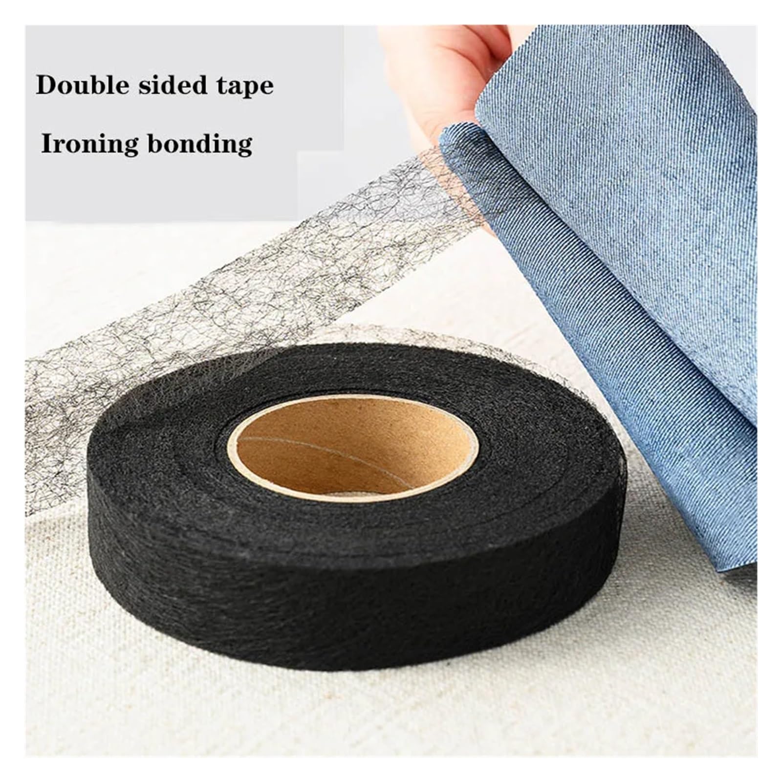 Säumband Bügelband zum Bügeln, 70 Yards schwarz weiß doppelseitiges Interlining-Klebeband for Stoff, Kleidung, for Aufbügeln, DIY, Nähen, Patchwork, Zubehör, Saumband(Black,2cm Wide)
