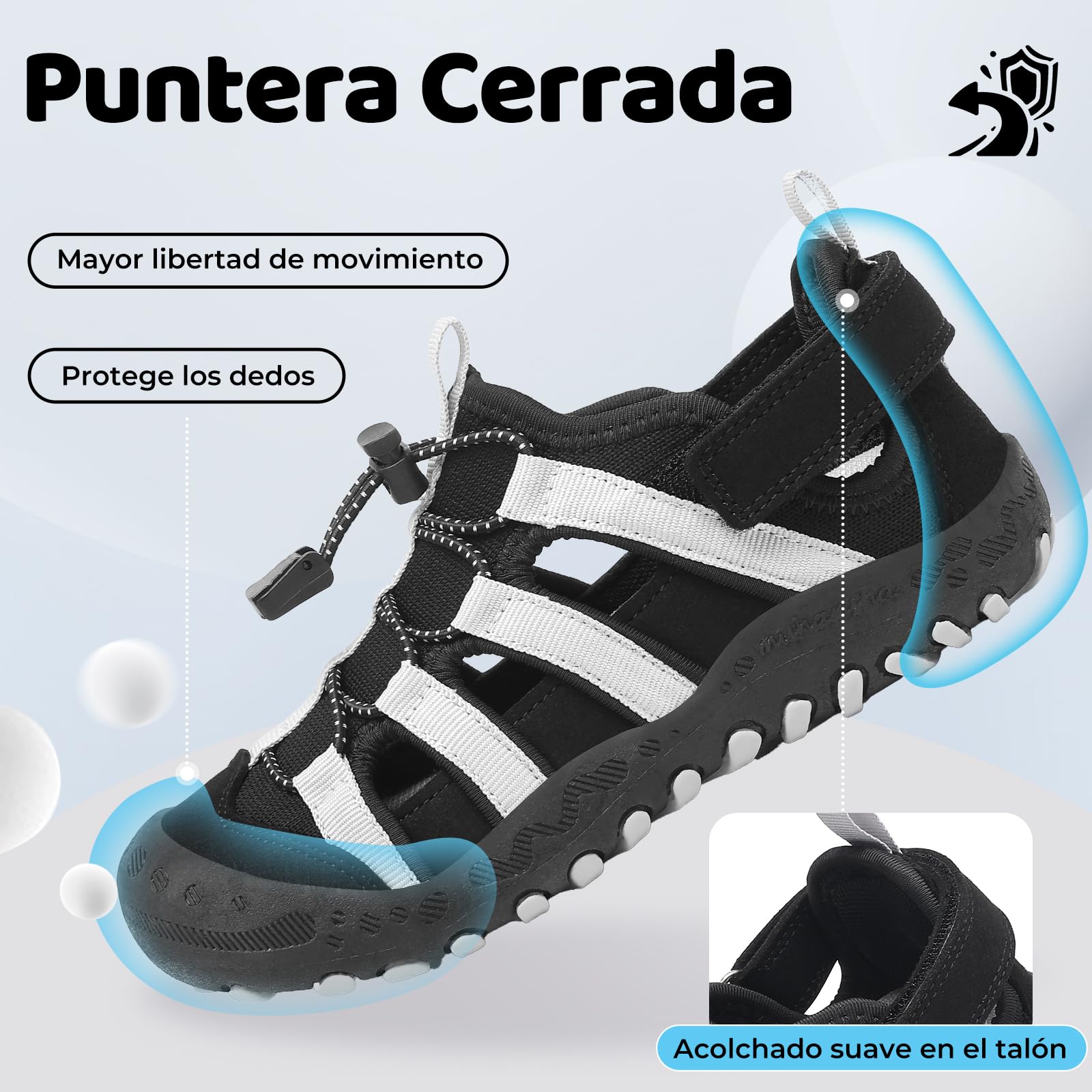 Mishansha Sandalias Deportivas para Niños con Puntera Cerrada Zapatos de Verano para Playa Senderismo Sandalias Tallas 26-38 - 3