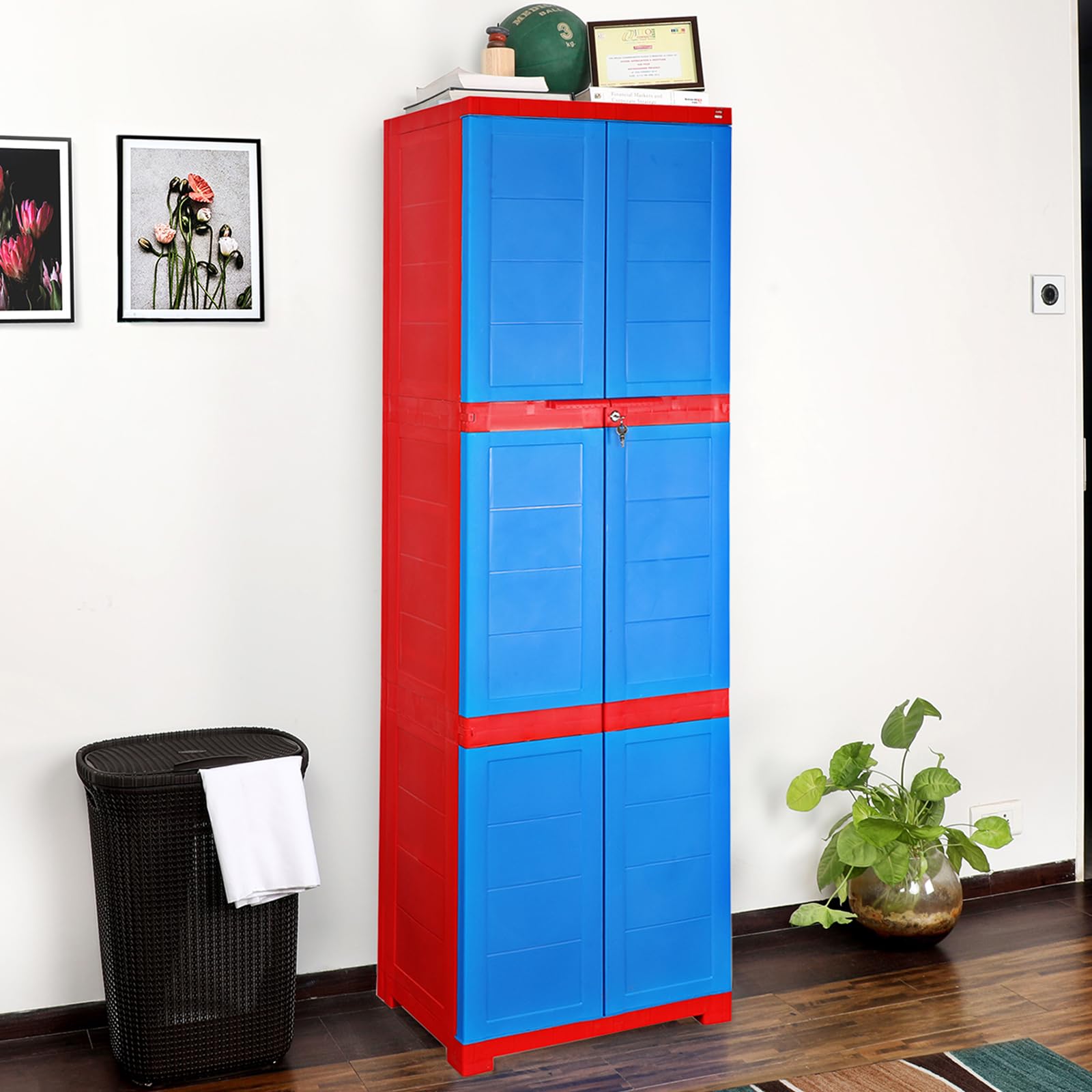 Cello Novelty Large Plastic Cupboard with lock(Red and Blue)
