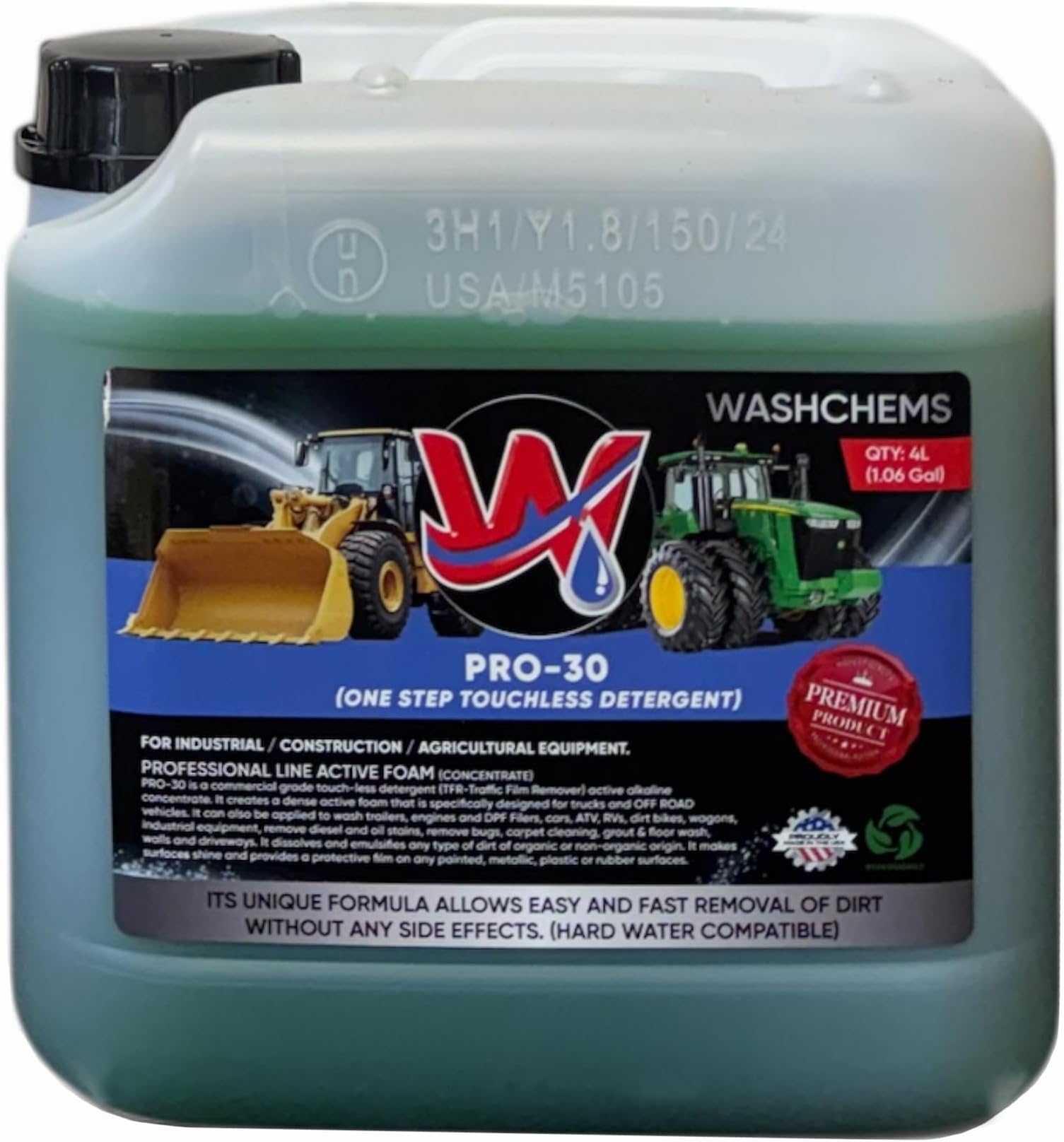 Wash Chems Pro 30 Touchless Industrial Construction Equipment One Step Detergent Soap Concentrate No Brushing, Commercial Grade Professional Auto Foam Cleaner (1 Gallon)