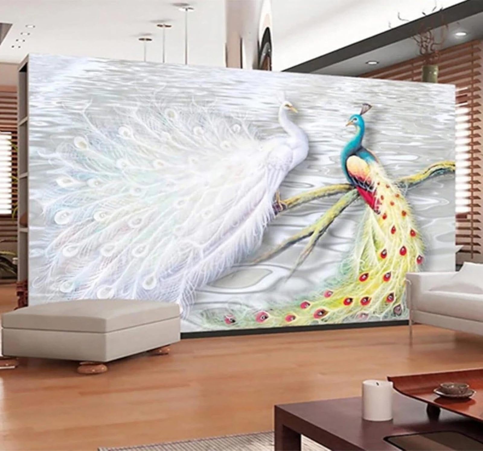 Tzxztt 150Cm×105Cm(B×H) Minimalist Aesthetic Three Dimensional Peacock Art Modern 3D Wallpaper Premium Textured Silk Neutral Tones Material Ideal For Living Room Bedroom-150Cm×105Cm
