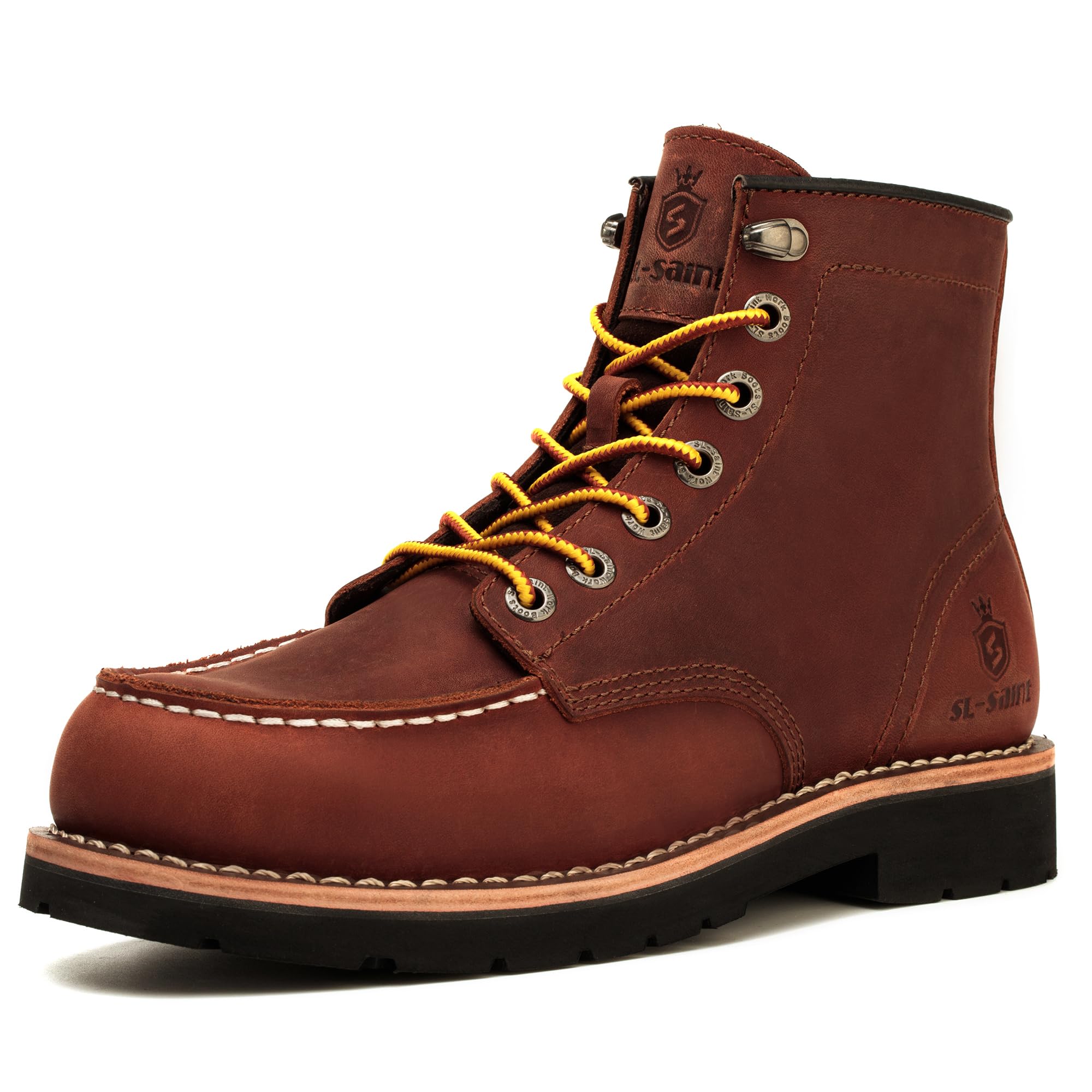 SL-Saint Stivali da lavoro da uomo Soft Moc Toe Classic Casual 6'' con suola con zeppa Scarpe da marroni/Nero