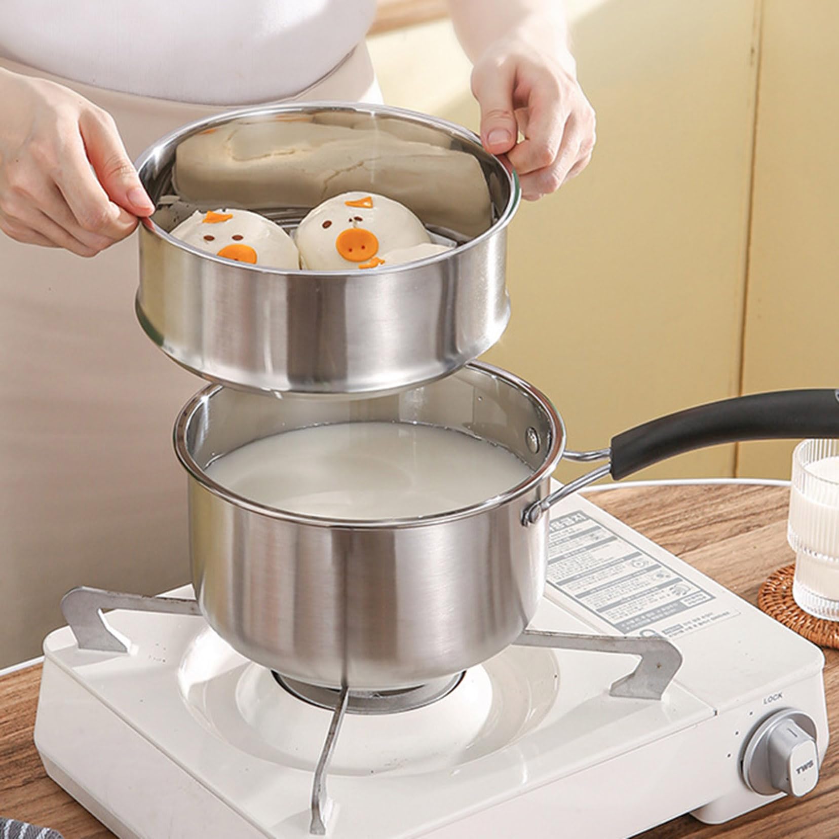 Cacerola de acero inoxidable de 20 cm con tapa de cristal, olla profesional para cocina doméstica, mango resistente al calor, acabado espejo, fácil de limpiar