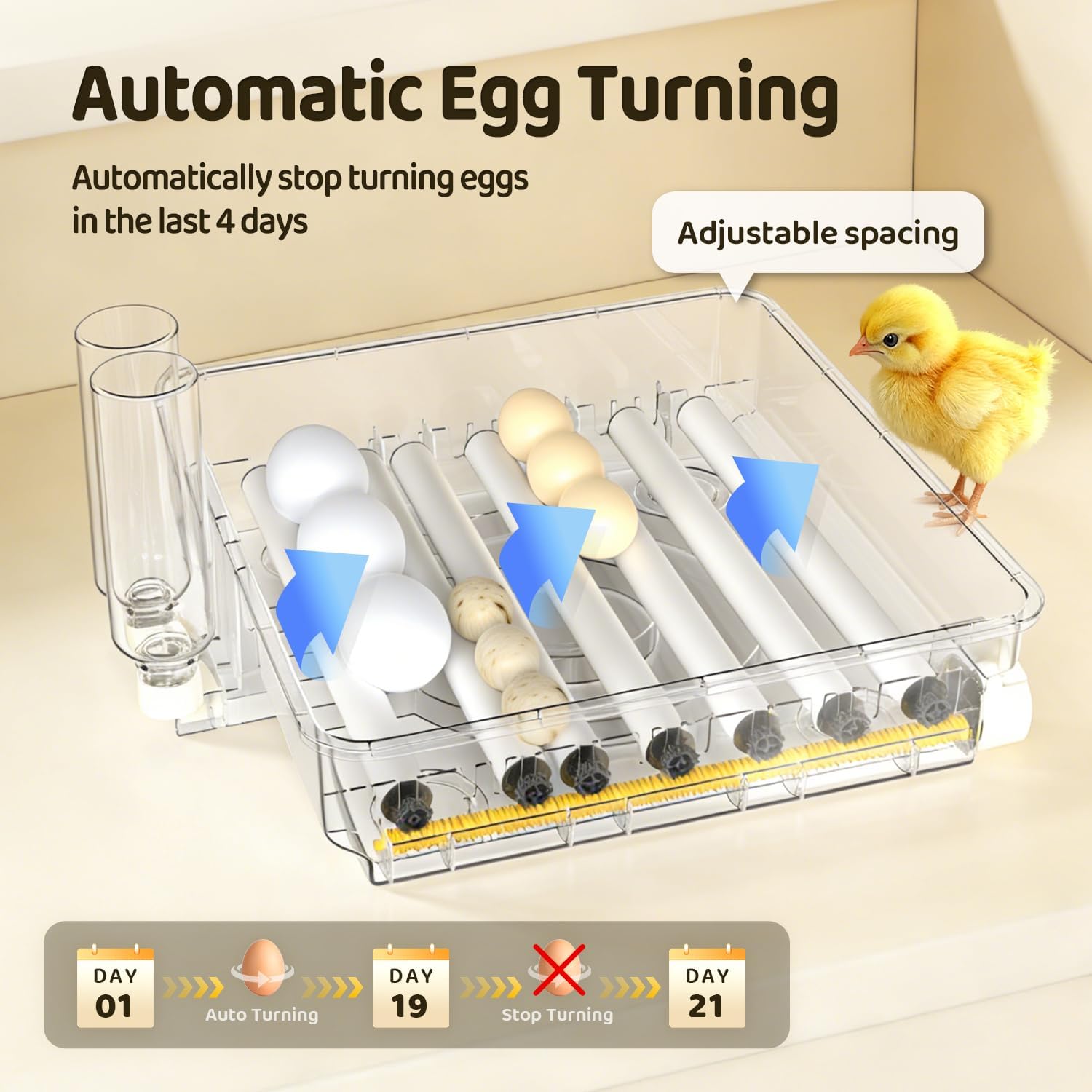108 Egg Incubator for Hatching Eggs, Fully Automatic Egg Incubator with Auto Temp/Water/Turning, for Chicken Duck Goose Quail Pigeon Turtle Eggs, Humidity Control by Bottles, 360° View Clear Window