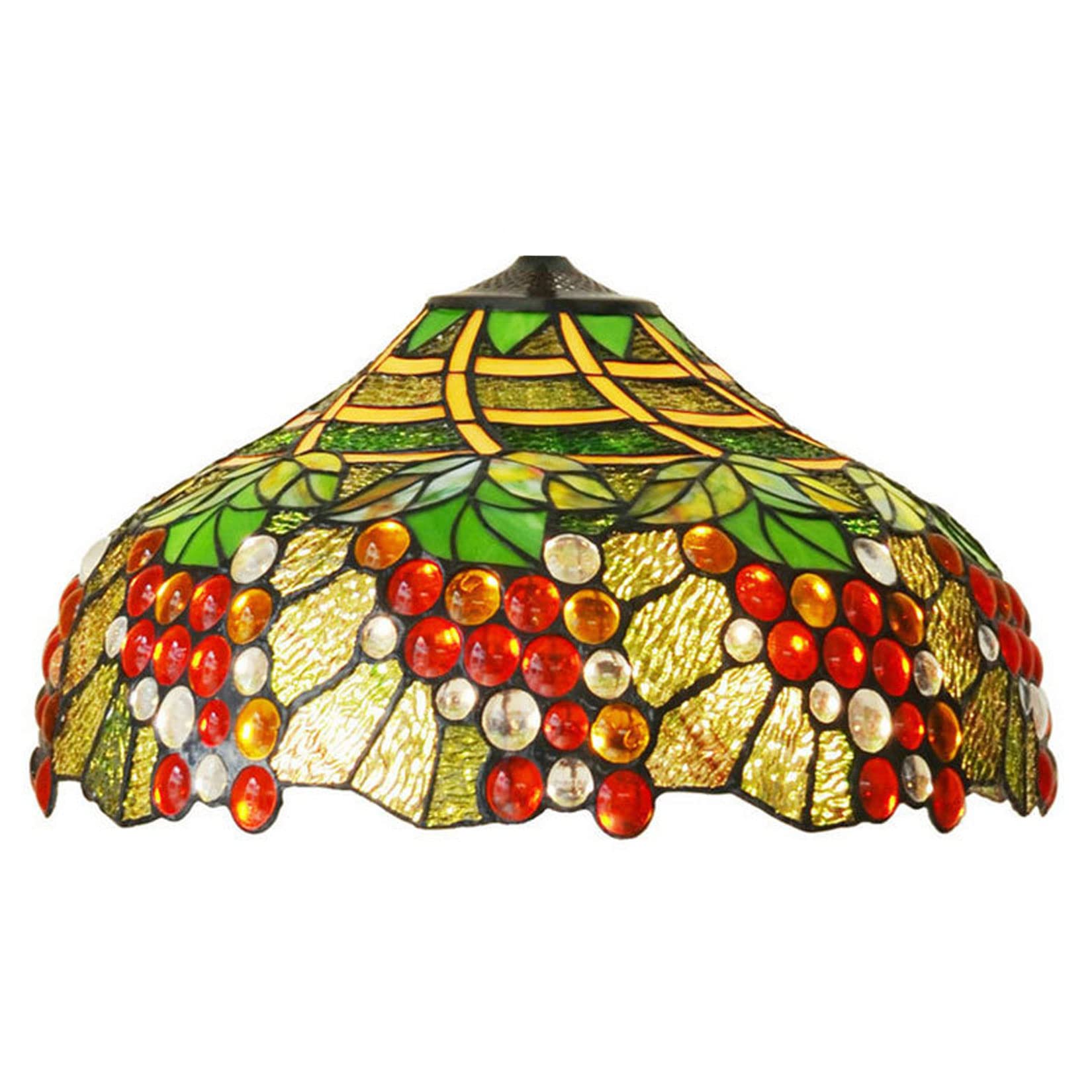 SaryEdge Tiffany Stained Glass Table Light Replacement Lamp Shade, Only Lamp Chimney, Grape Design,18 Inch Diameter, Red Glass Beads, Green Leaves, Exclude Accessories, Pack of 1，，