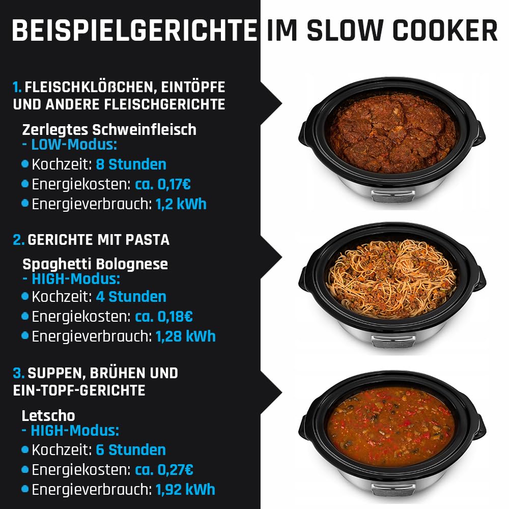 Yoer Clever-Cook SC6502S, Slow Cooker, 320W, 6,5L, Multifunktional, ECO, 16-Stunden-Timer, LCD-Display, Temperaturhaltefunktion, 3 Betriebsmodi, Herausnehmbarer Keramikeinsatz, Antihaft-Beschichtung