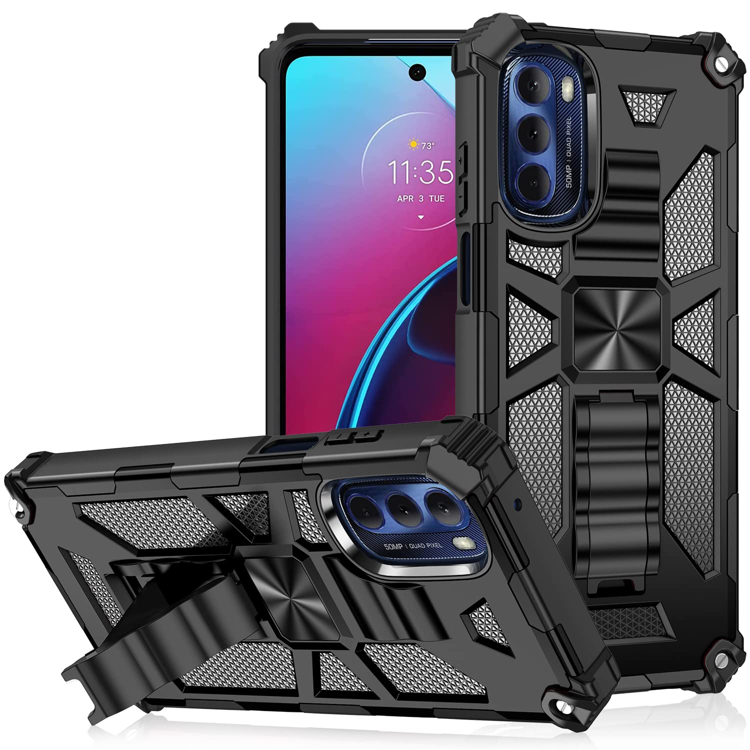 MingWei Moto G Stylus 2022 [with Kickstand] Camouflage Heavy Duty Protection [Dual Shockproof] Support Magnetic Car Mount Cover Compatible with Moto G Stylus (2022) (G Stylus 2022, Black)