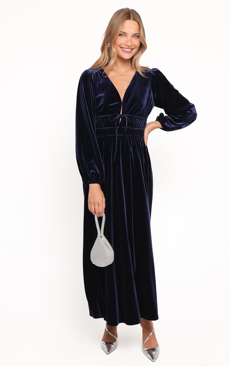 Petal & Pup Womens Cece-Velvet-Long-Sleeve-Maxi-Dress-Midnight-Blue - Image 3