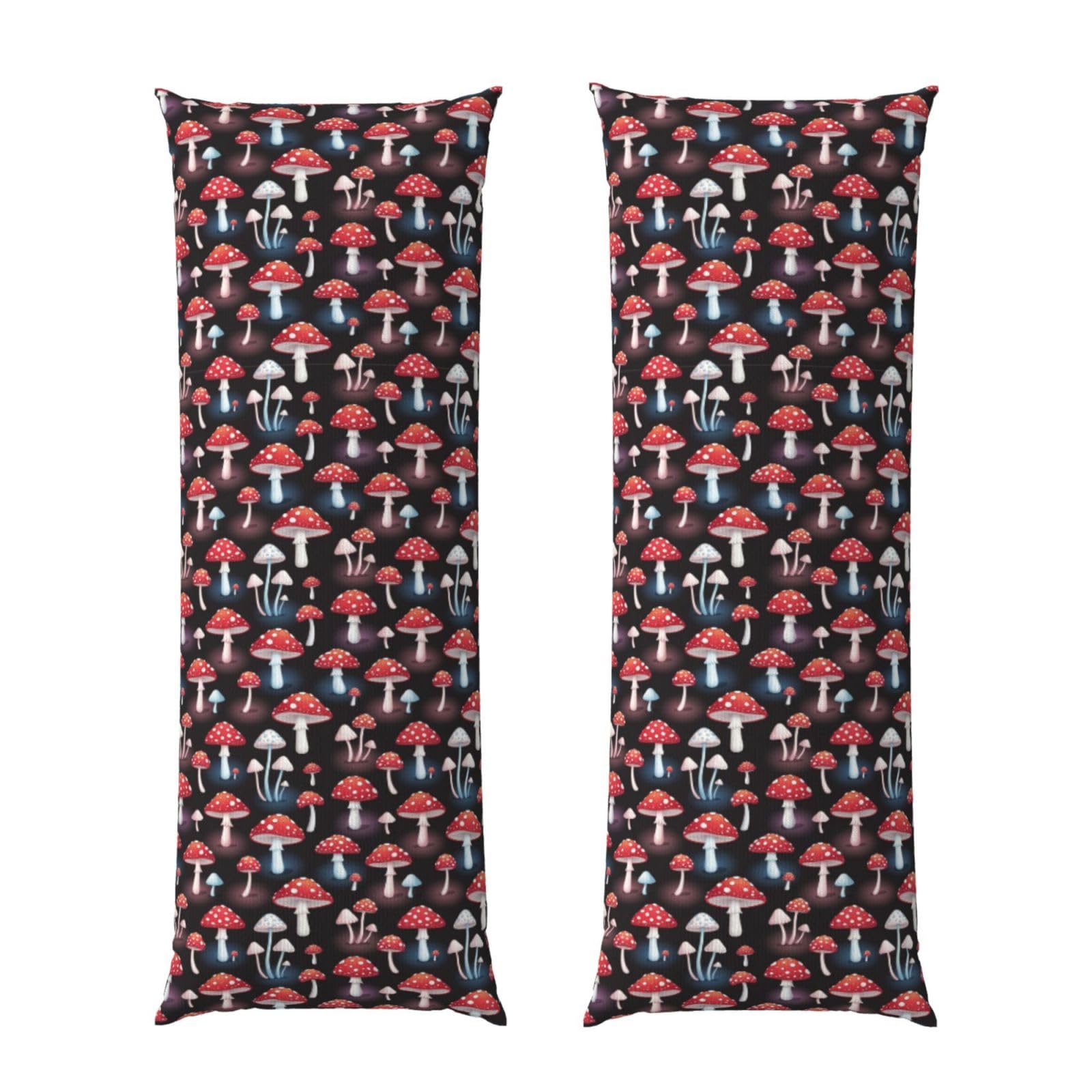 Body Pillow Cover 20x60 Goth Red Mushrooms, Plush Flannel Long Pillowcase with Zipper, Soft Cozy Cushion Protector, Wrinkle Free for Bed Sofa Home