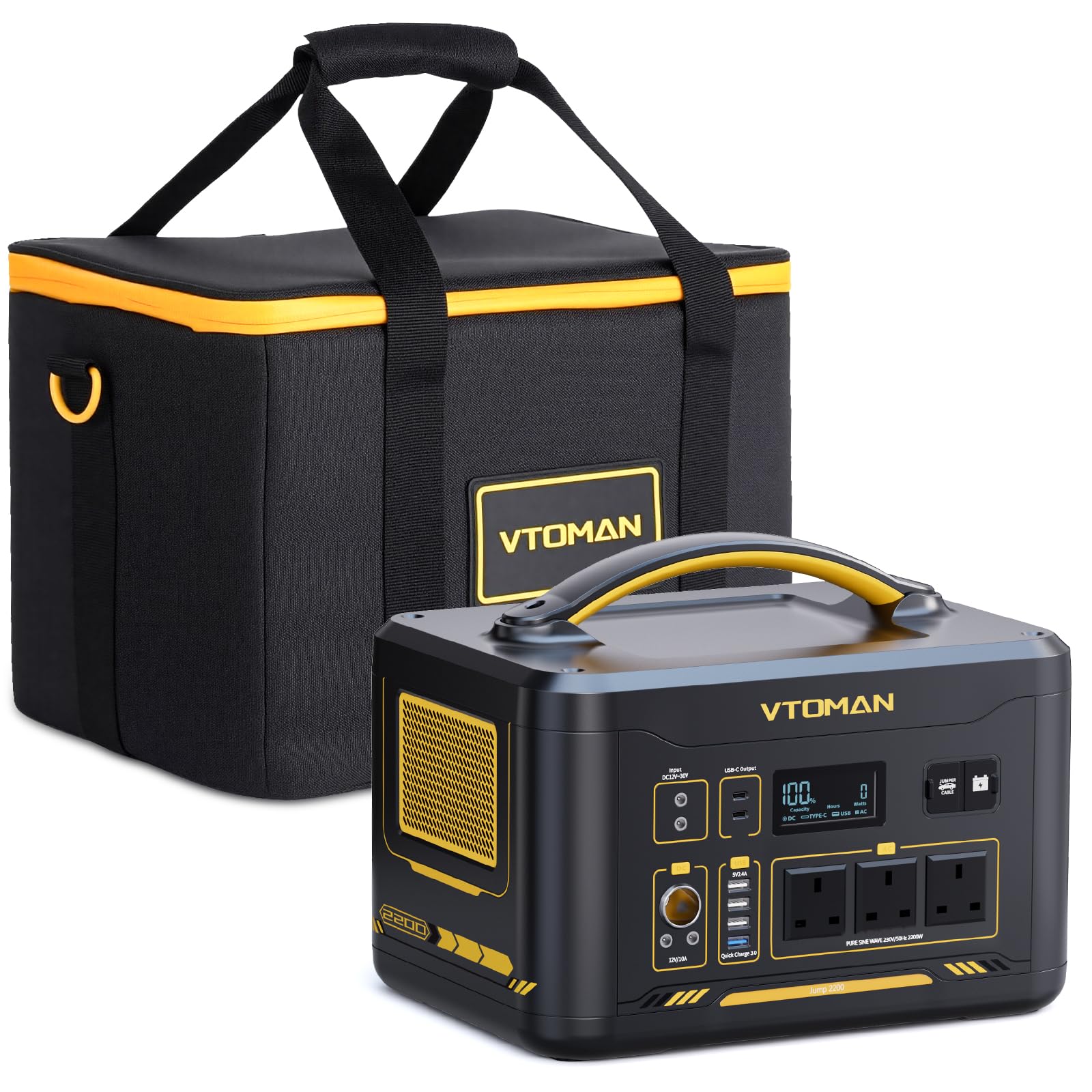 VTOMAN Jump 2200 Portable Power Station 2200W(Peak 4400W) with Carrying Bag- 1548Wh LiFePO4 Solar Power Generator 2200W Constant-Power Battery Powered Generator for Home Backup, RV, Camping