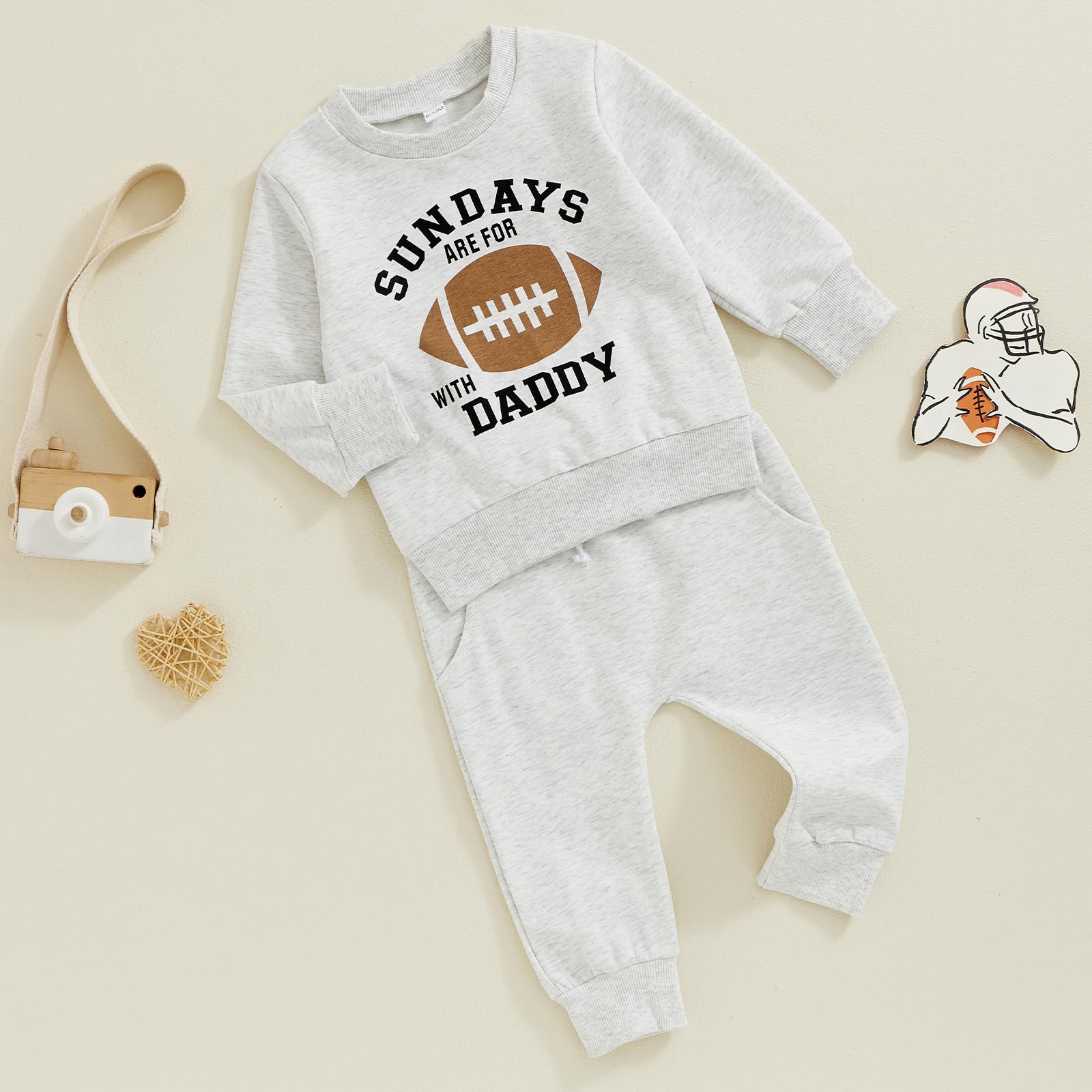 SAYOO Toddler Baby Boys Football Outfit Sundays are for Football with Daddy Rugby Sweatshirt Top Jogger Pants Fall Clothes (Gray, 6-12 Months)