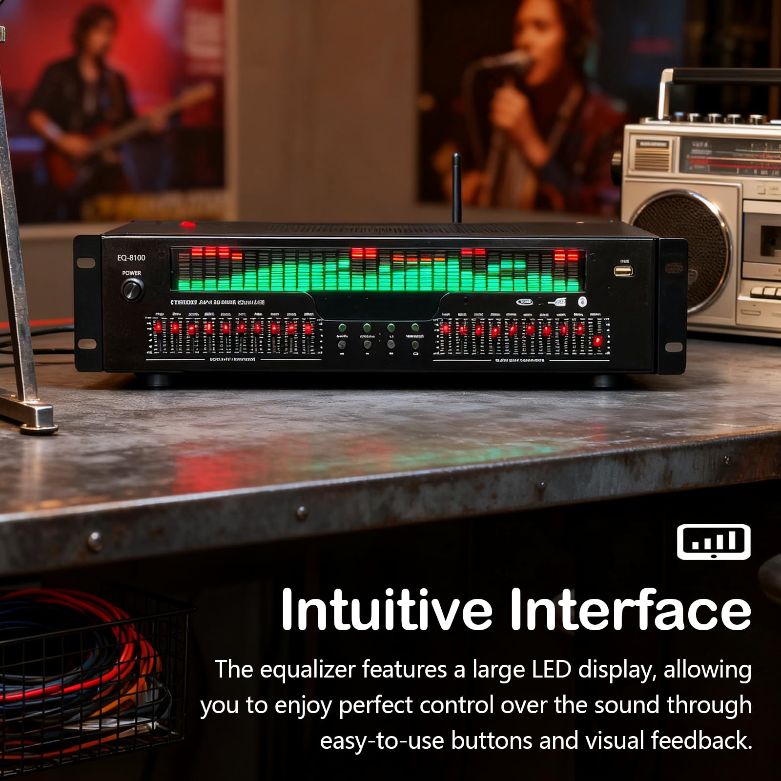 Equalizer, 31-Band Stereo Graphic Equalizer Professioneller Spectrum Analyzer Soundprozessor Soundsystem Rauschunterdrückung Klangoptimierung für Musikdarbietungen Aufnahmestudio