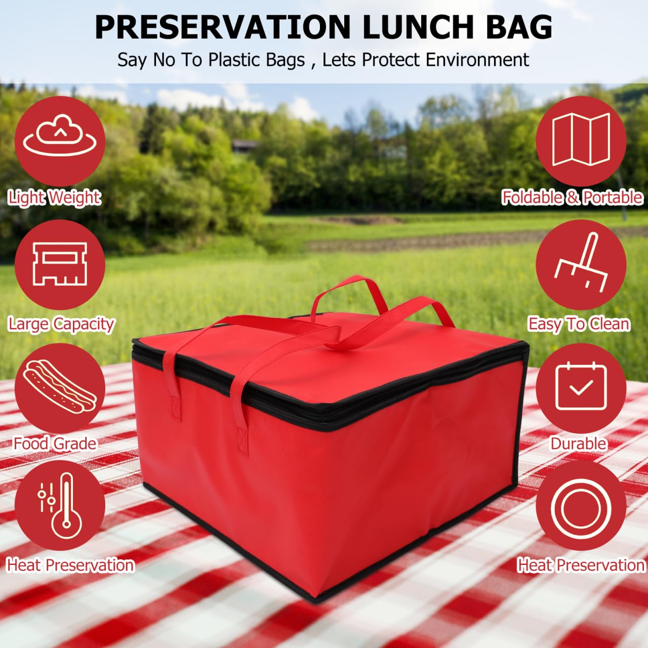 Cabilock Pizzatasche 44x44cm Groß - Thermotasche für Esse Lieferung, Isoliertasche Warmhalten & Kühlen, Tortentransportbox & Picknick Einkaufstasche Rot