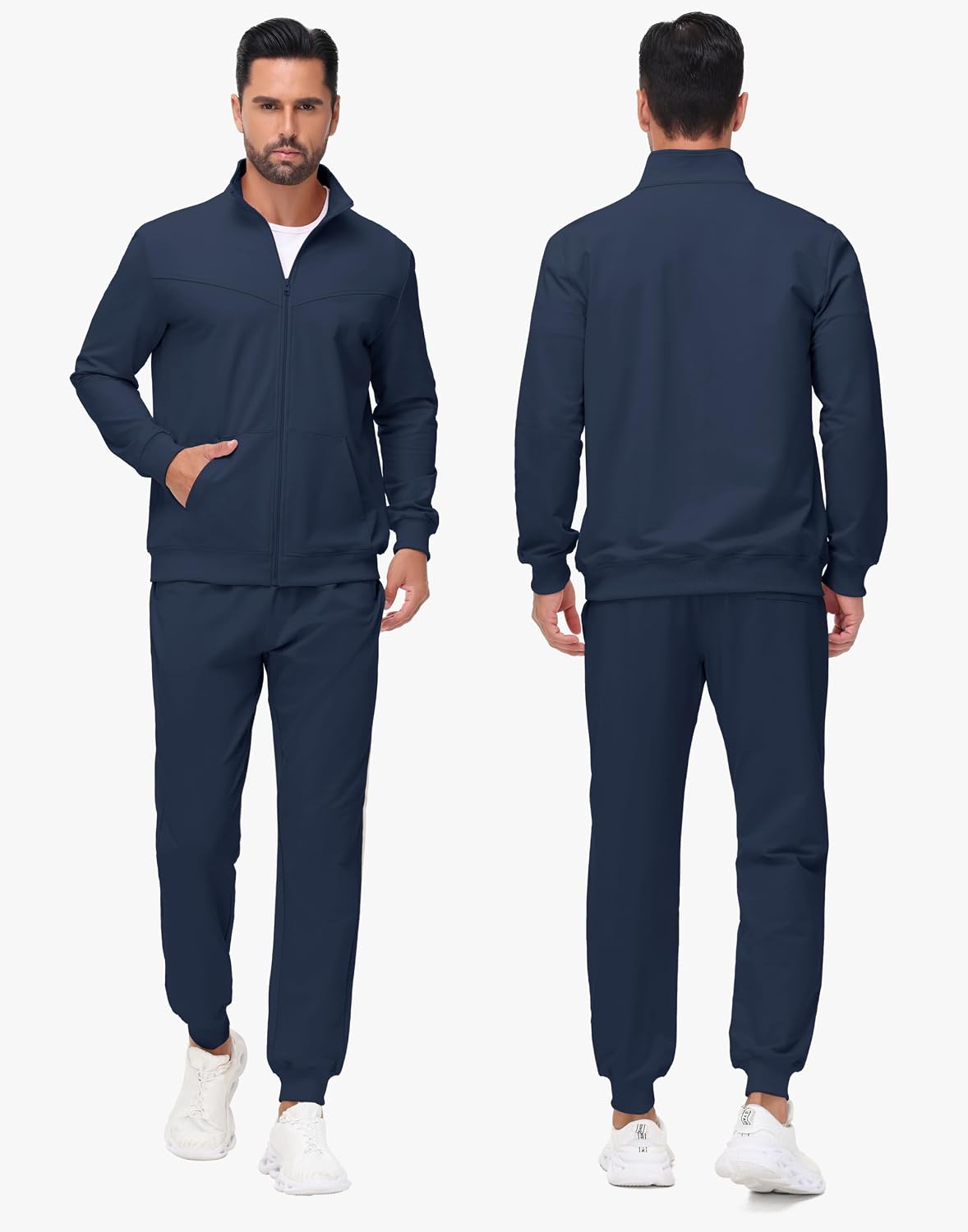 JWM Men's Cotton Sweatsuit Set - Full Zip Hoodie & Jogger Pants Soft Casual Loungewear Gym Travel Outfit with Zipper Pockets