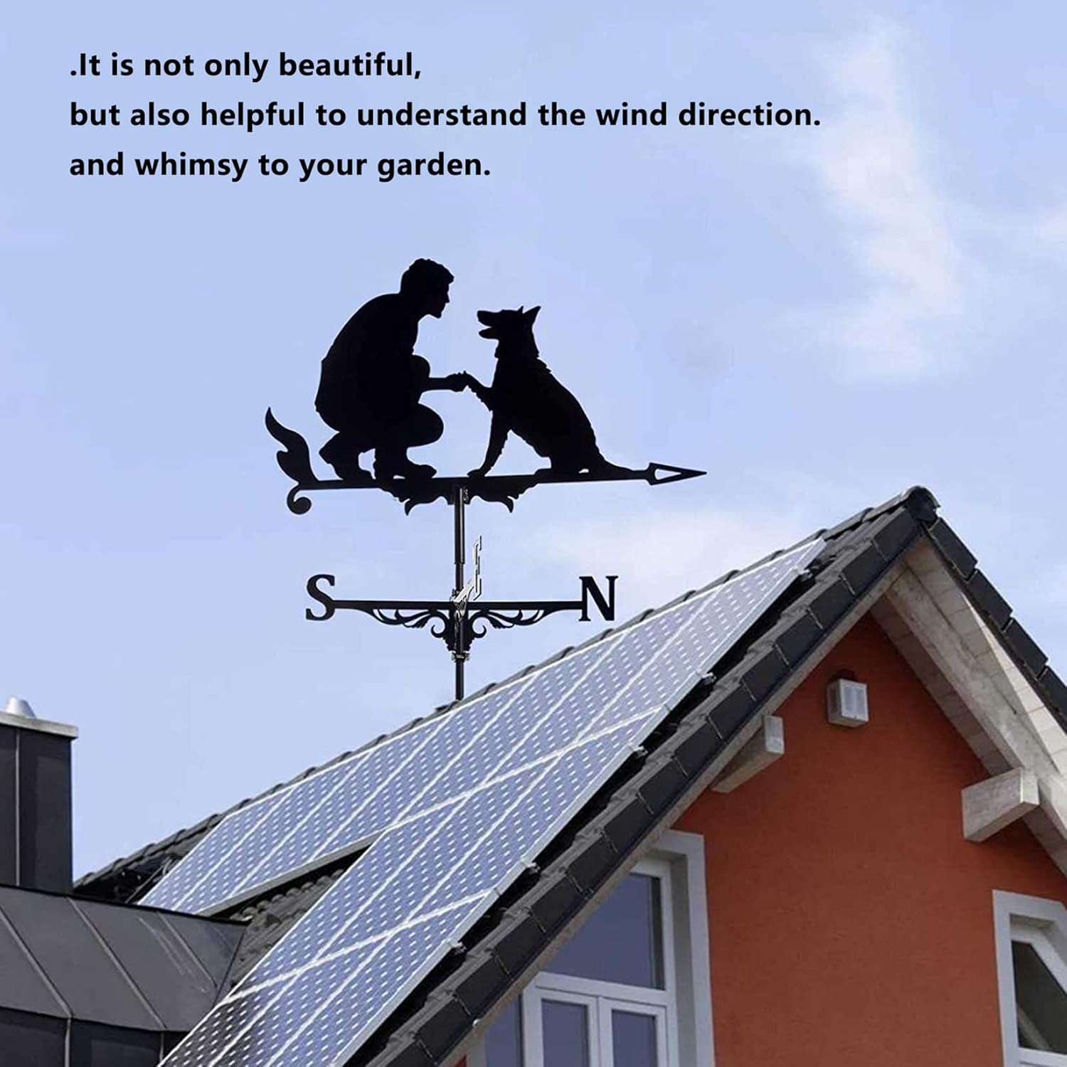 Weather Vane, 3D Cast Iron Wind Vane with Dog Ornament Indicator Professional Measuring Tool Outdoor for Roofs Weathervane Garden Yard Patio Decor Plug-in,Black