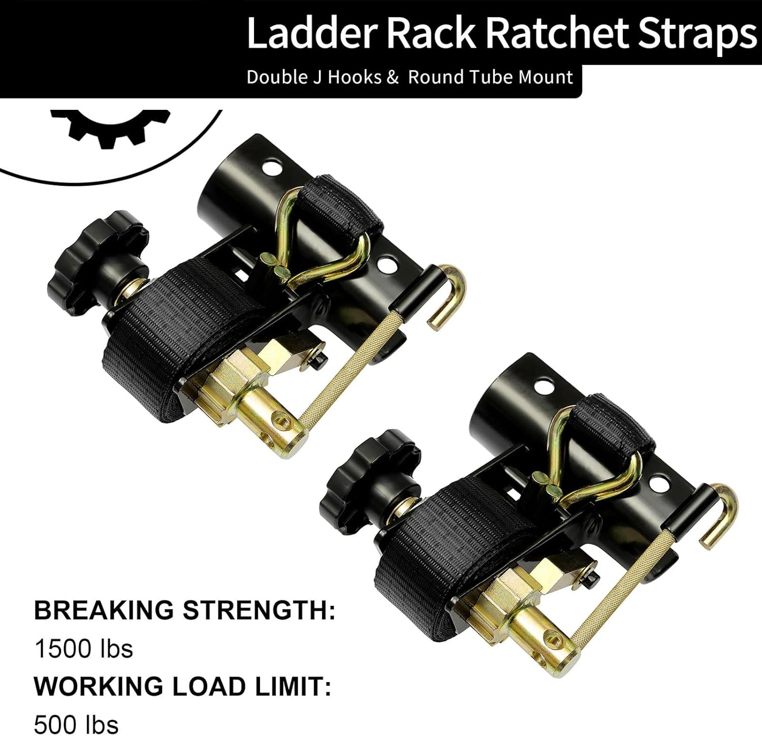 Ladder Rack Load Straps, J Hook Ratchet Straps Retractable Tie Down System 500LBS Bearing for Boat Trailer, Utility Trailer, Racks, Or Roof Racks