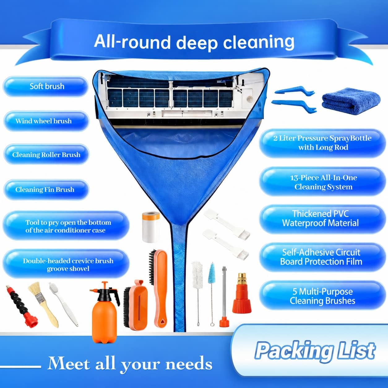 kit pulizia climatizzatore split, kit per pulizia condizionatori, kitpuliziacondizionatore, telo pulizia condizionatore, puliziacondizionatore casa,Blu, Extra grande