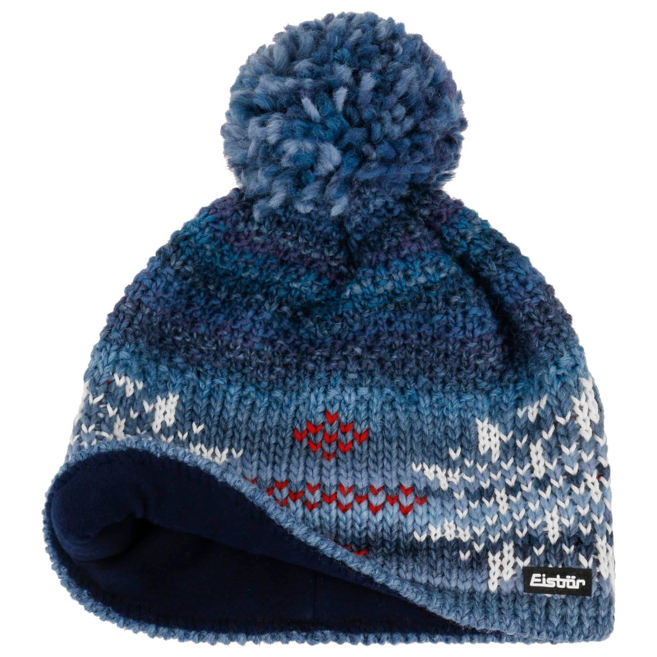 Eisbär IKE Pompon Beanie Mütze Strickmütze Wollmütze Wintermütze Damen/Herren - Made in the EU mit Umschlag, Umschlag Winter Herbst-Winter