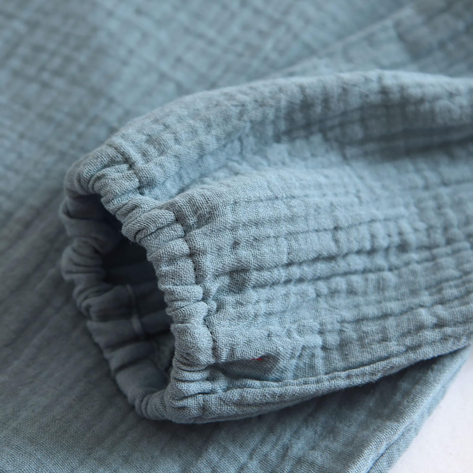 Ensemble de pyjama long en mousseline plissée pour femme | Ensemble de pyjama 2 pièces uni, combinaison avec poches, chemisier à manches longues, boutons et pantalon long ample