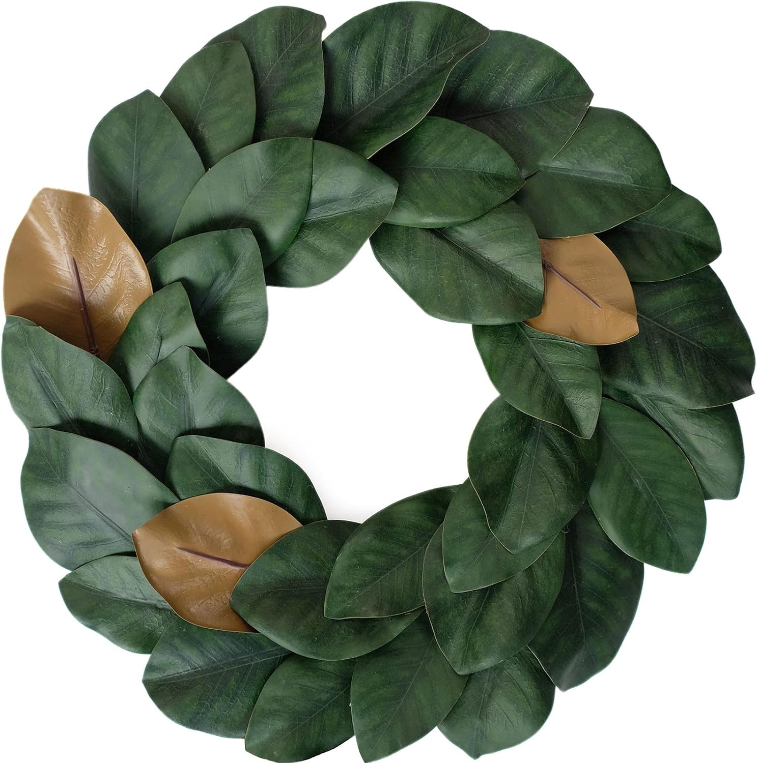 Idyllic Flora Wreath, Artificial Magnolia Leaf Grapevine Wreath, 17 Inches for Wedding Wall Decoration,Green